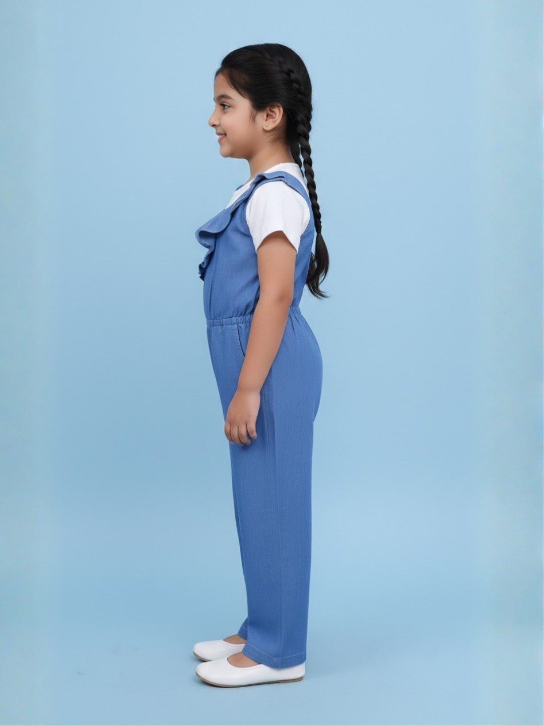 Light Wash Frilled Girls Jumpsuit