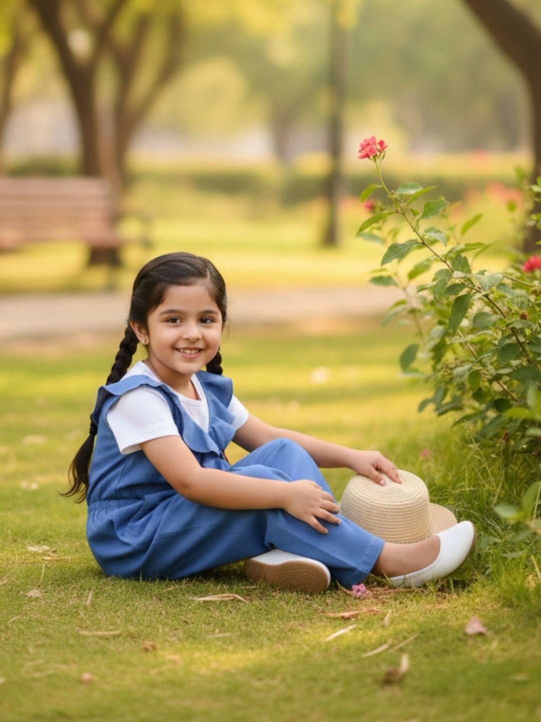 Light Wash Frilled Girls Jumpsuit