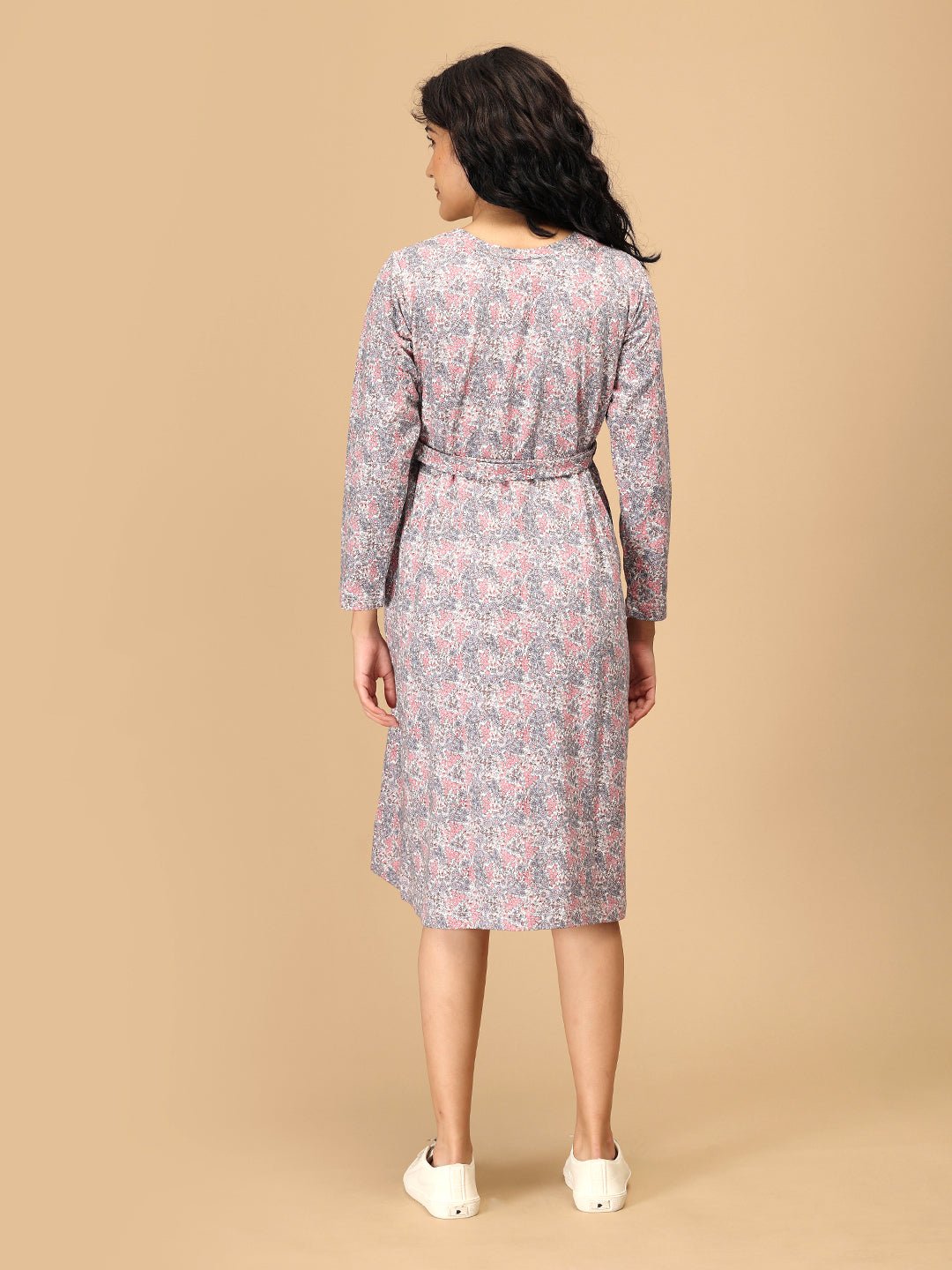  Frosted Flowers Maternity Sweater Dress Navy Blue