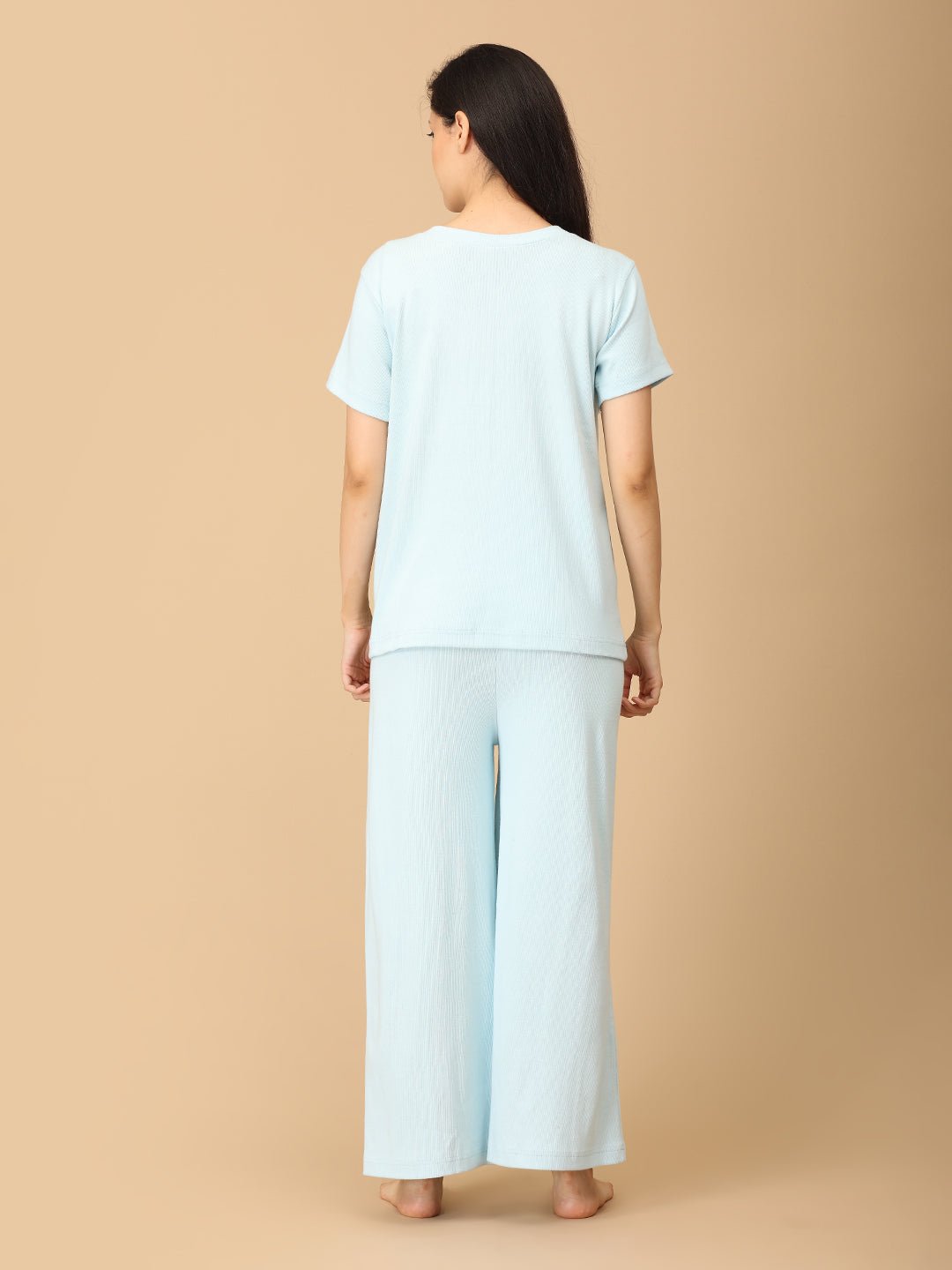  Frosted Fluff Maternity and Nursing Rib Nightwear Set Blue