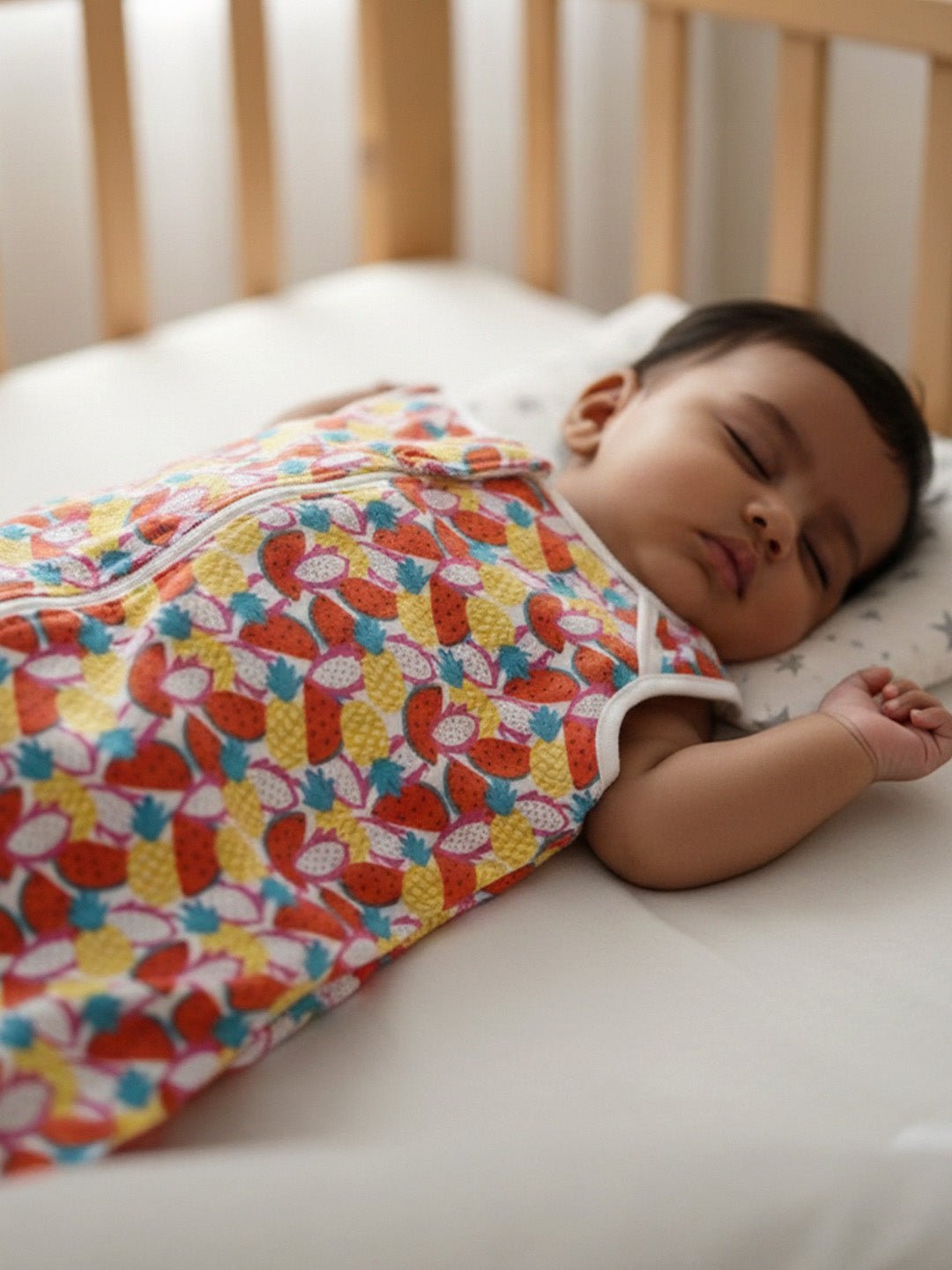 White Fruitilicious Printed Cotton 2 Way Zipper Sleeping Bag For Kids