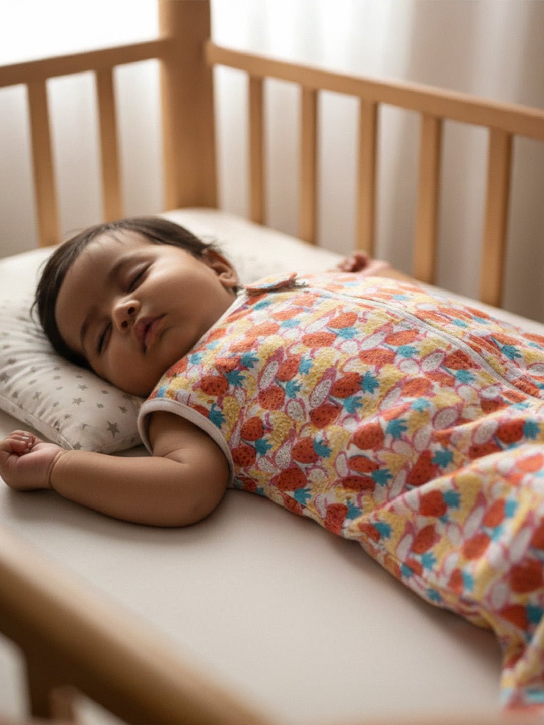 White Fruitilicious Printed Cotton 2 Way Zipper Sleeping Bag For Kids