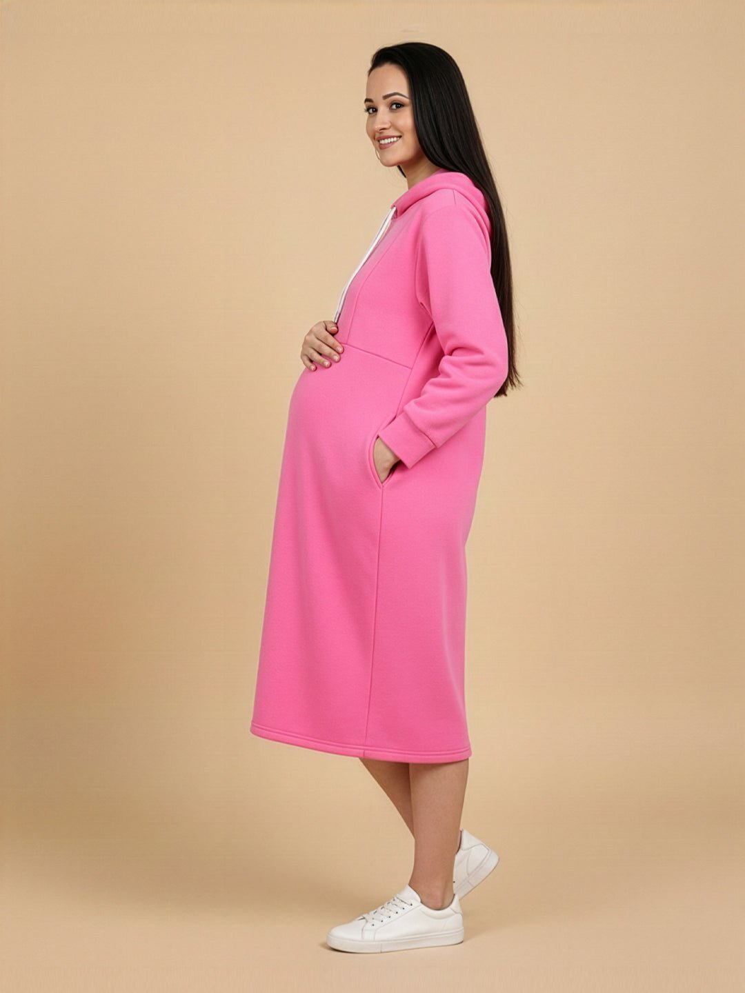  Future Is Fuchsia Maternity and Nursing Hoodie Dress Pink