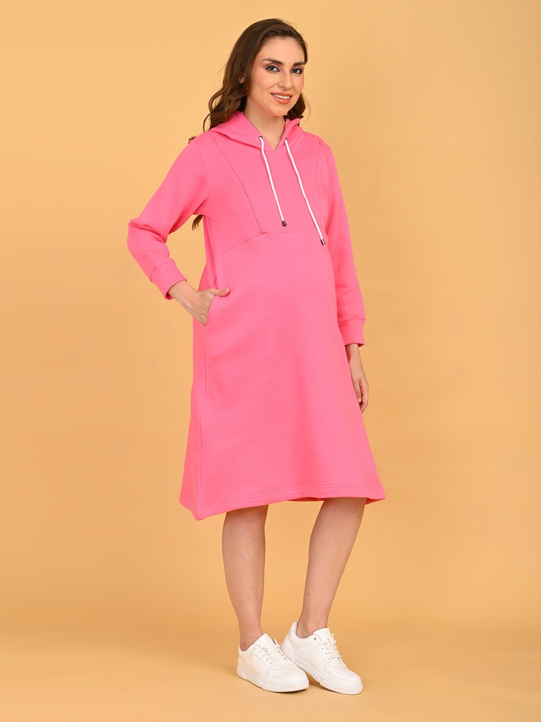  Future Is Fuchsia Maternity and Nursing Hoodie Dress Pink