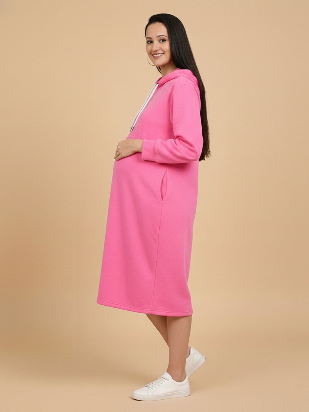  Future Is Fuchsia Maternity and Nursing Hoodie Dress Pink