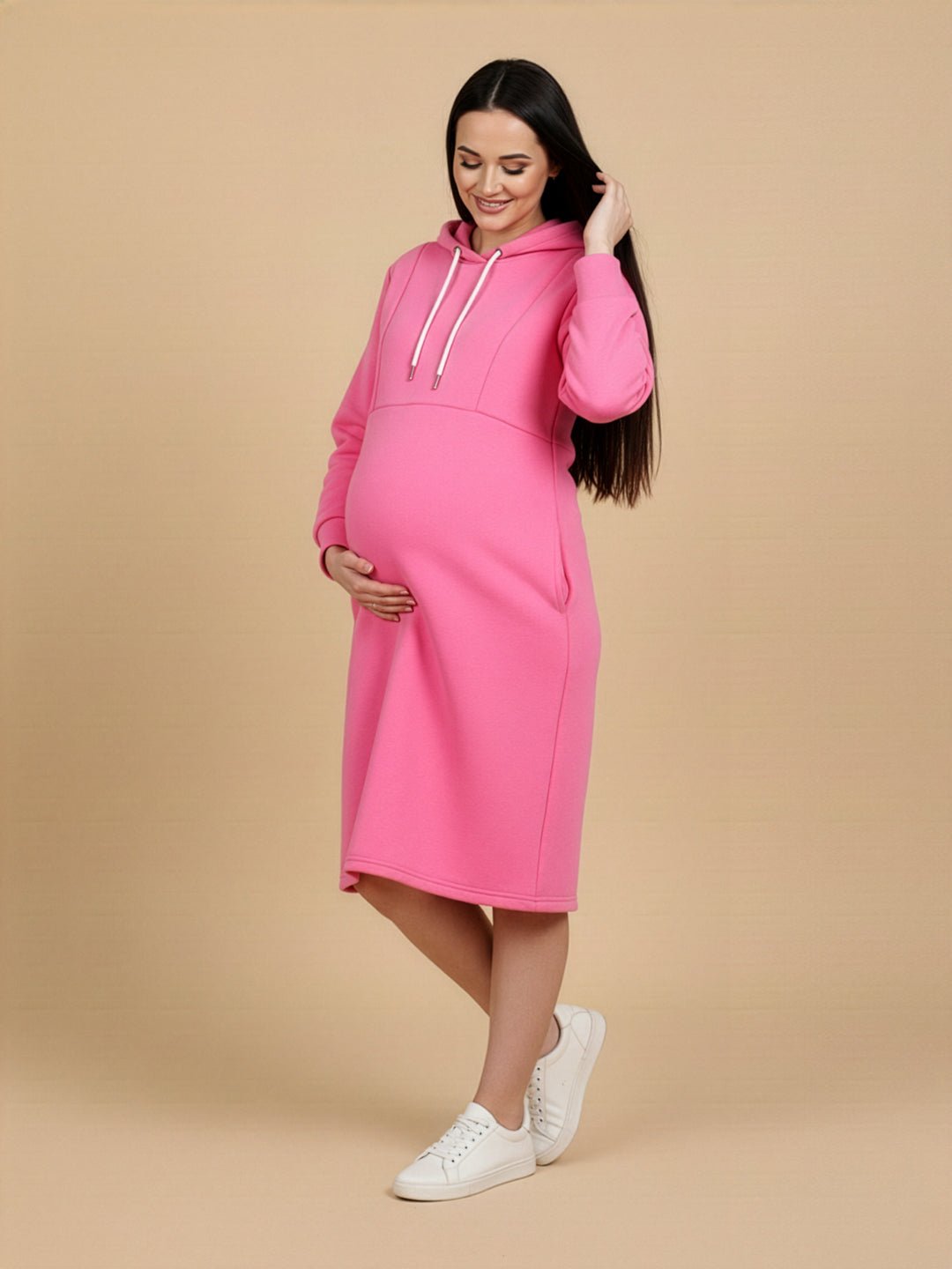  Future Is Fuchsia Maternity and Nursing Hoodie Dress Pink