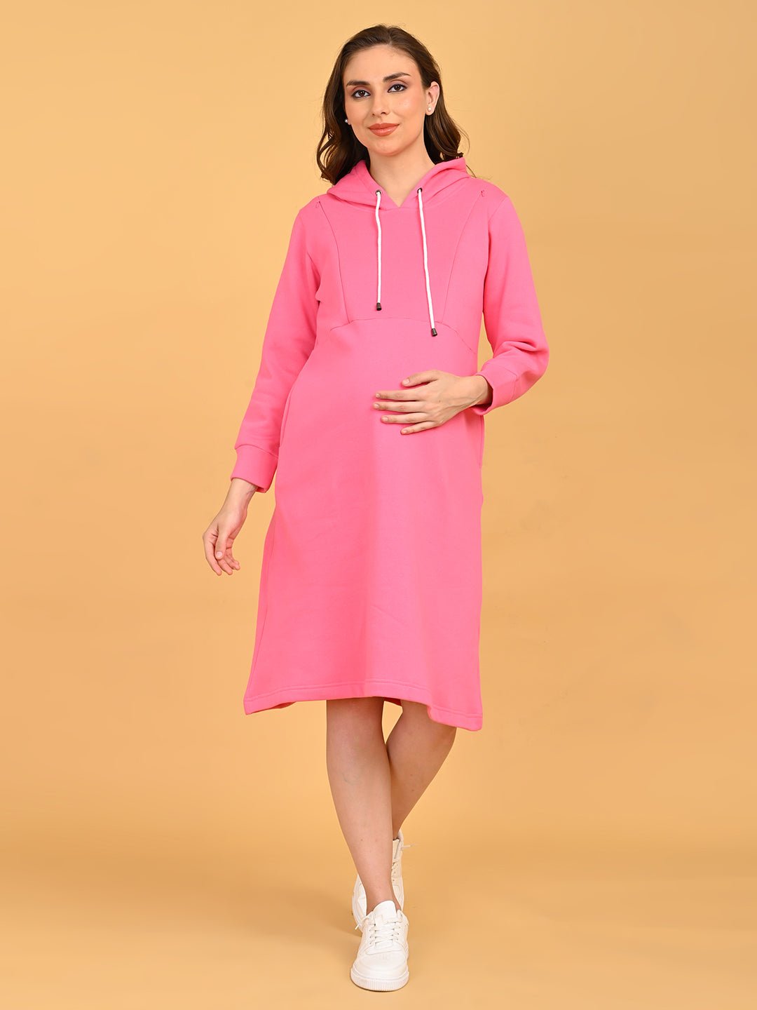  Future Is Fuchsia Maternity and Nursing Hoodie Dress Pink