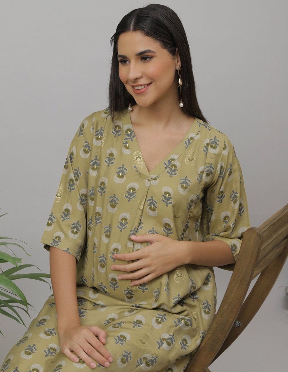 Garden Party Maternity and Nursing Kurta Set Olive