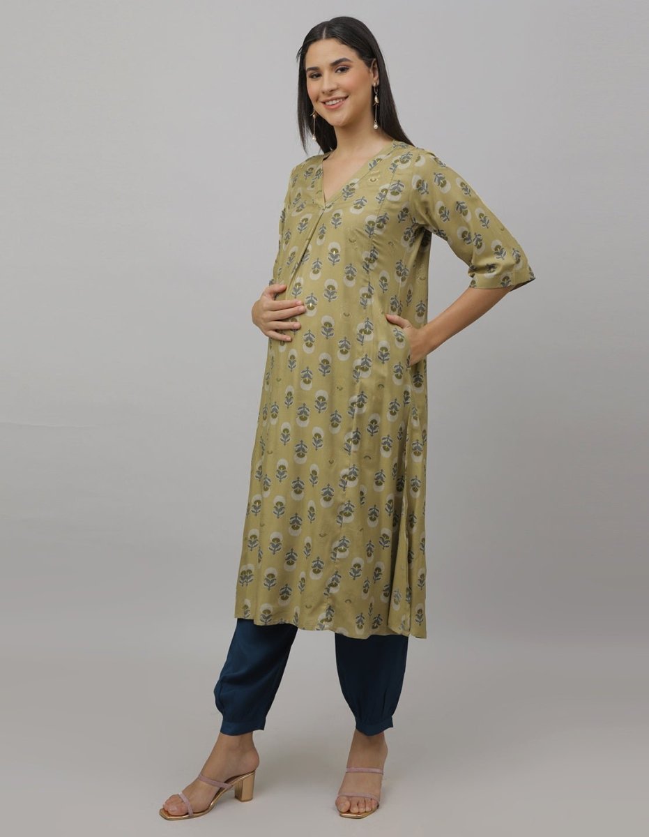  Garden Party Maternity and Nursing Kurta Set Olive