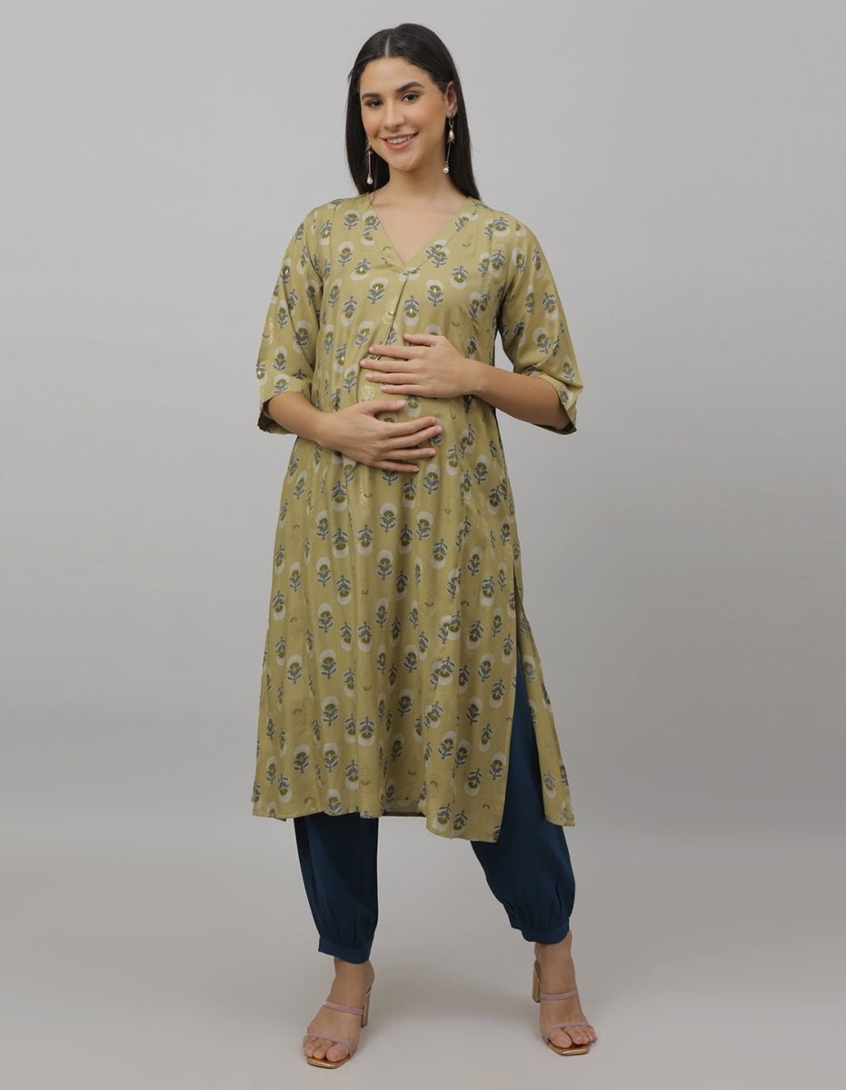  Garden Party Maternity and Nursing Kurta Set Olive