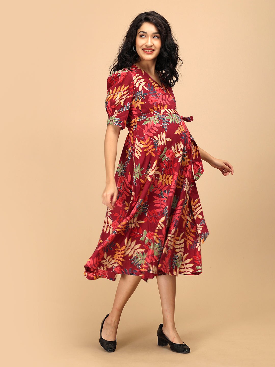  Garnet Bloom Maternity and Nursing Dress Maroon