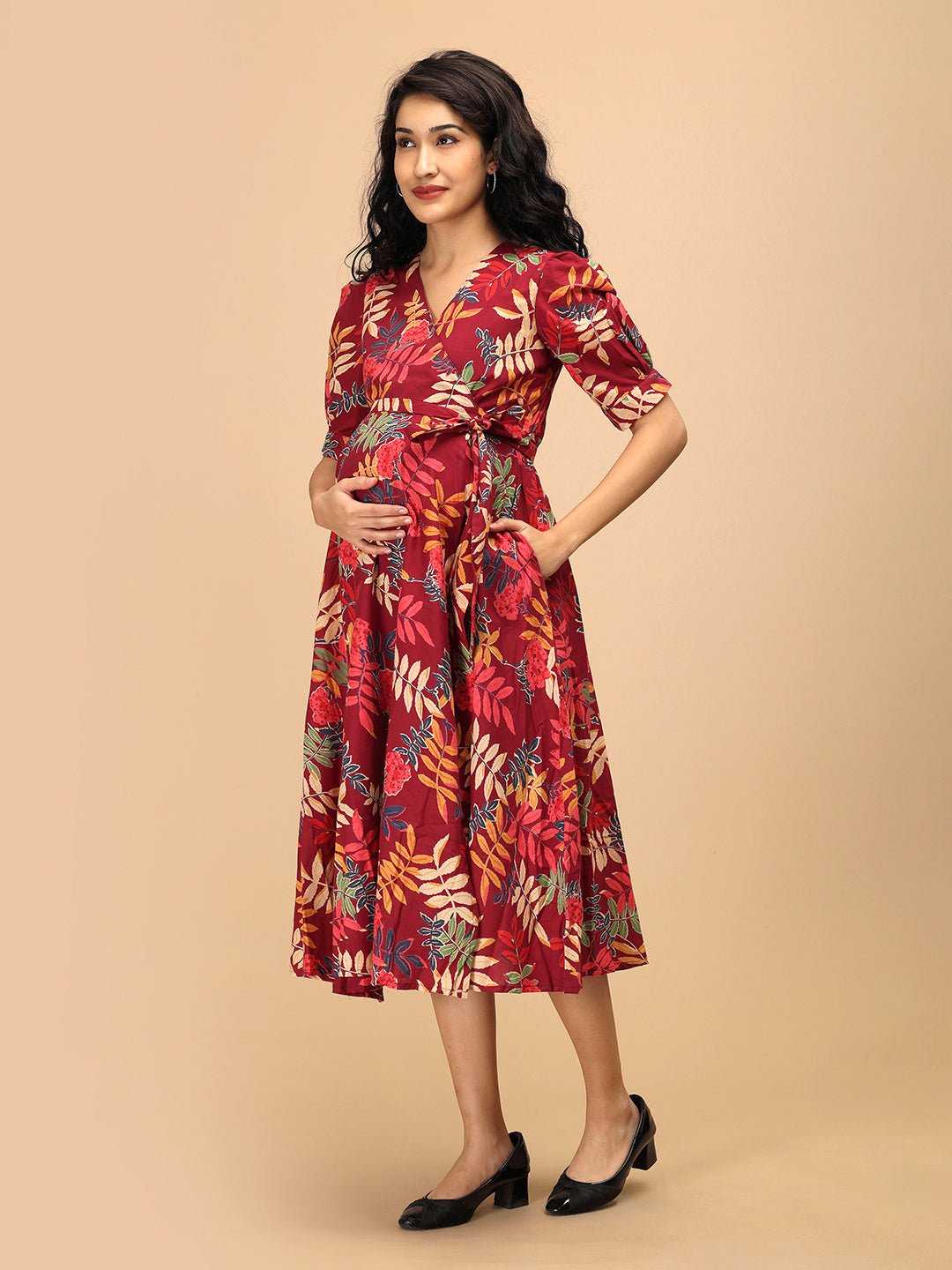  Garnet Bloom Maternity and Nursing Dress Maroon