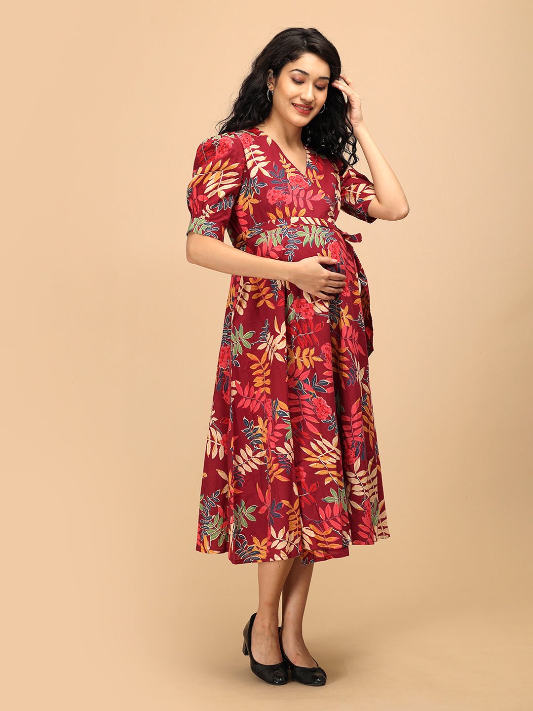  Garnet Bloom Maternity and Nursing Dress Maroon