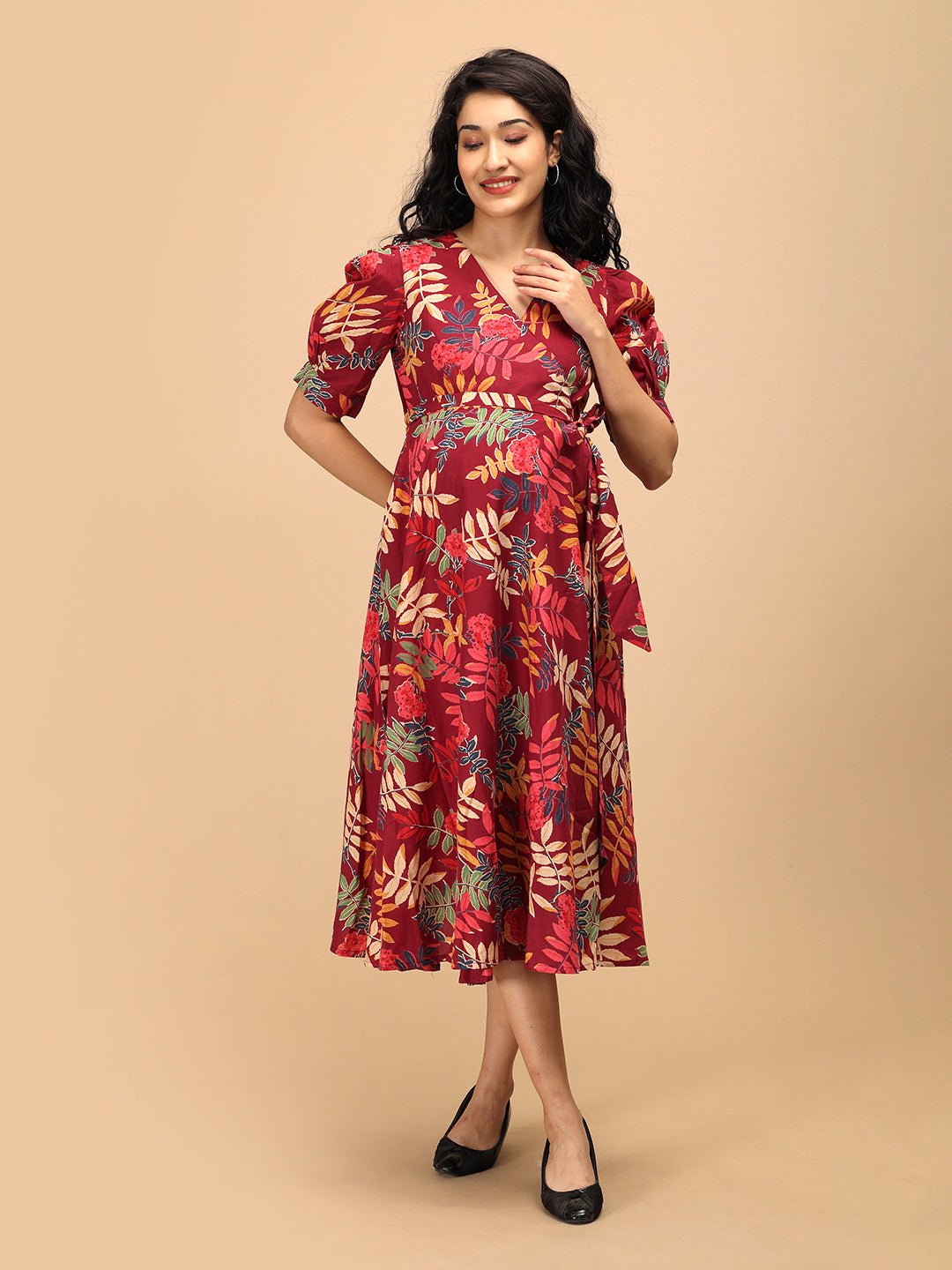  Garnet Bloom Maternity and Nursing Dress Maroon
