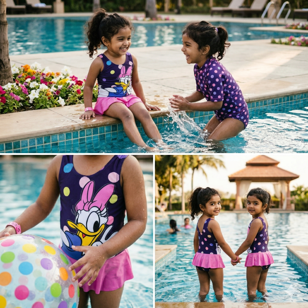 Donald Duck Girls Character Print Polyester Spandex Swimwear