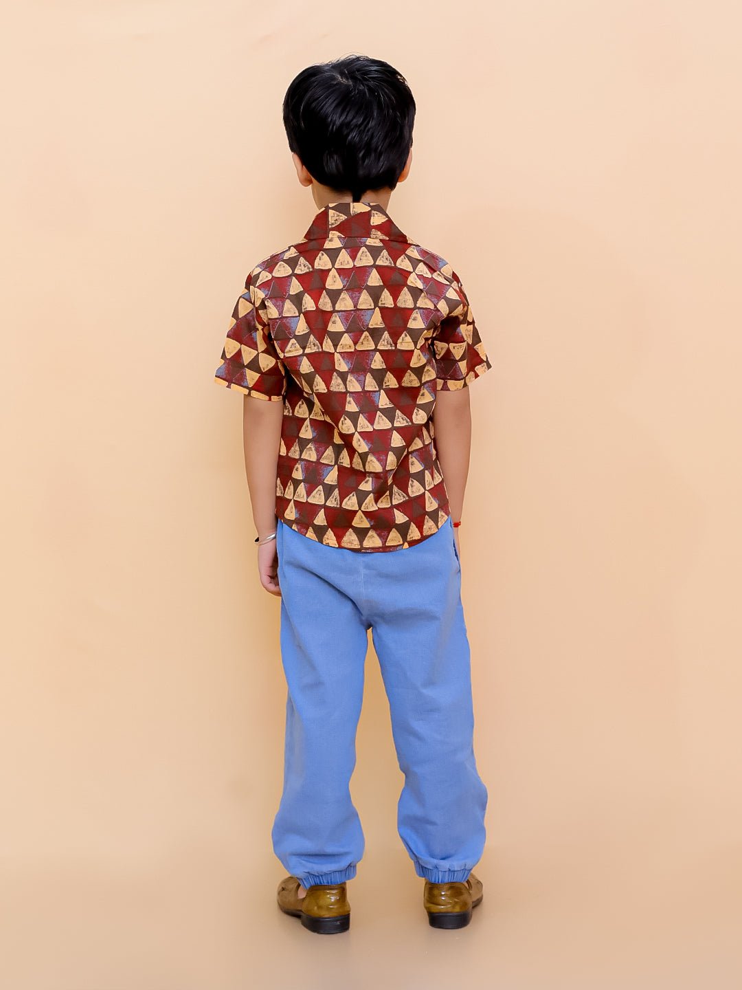 Geometrical Ajrakh Print Multi Half Sleeve Cotton Shirt For Boys