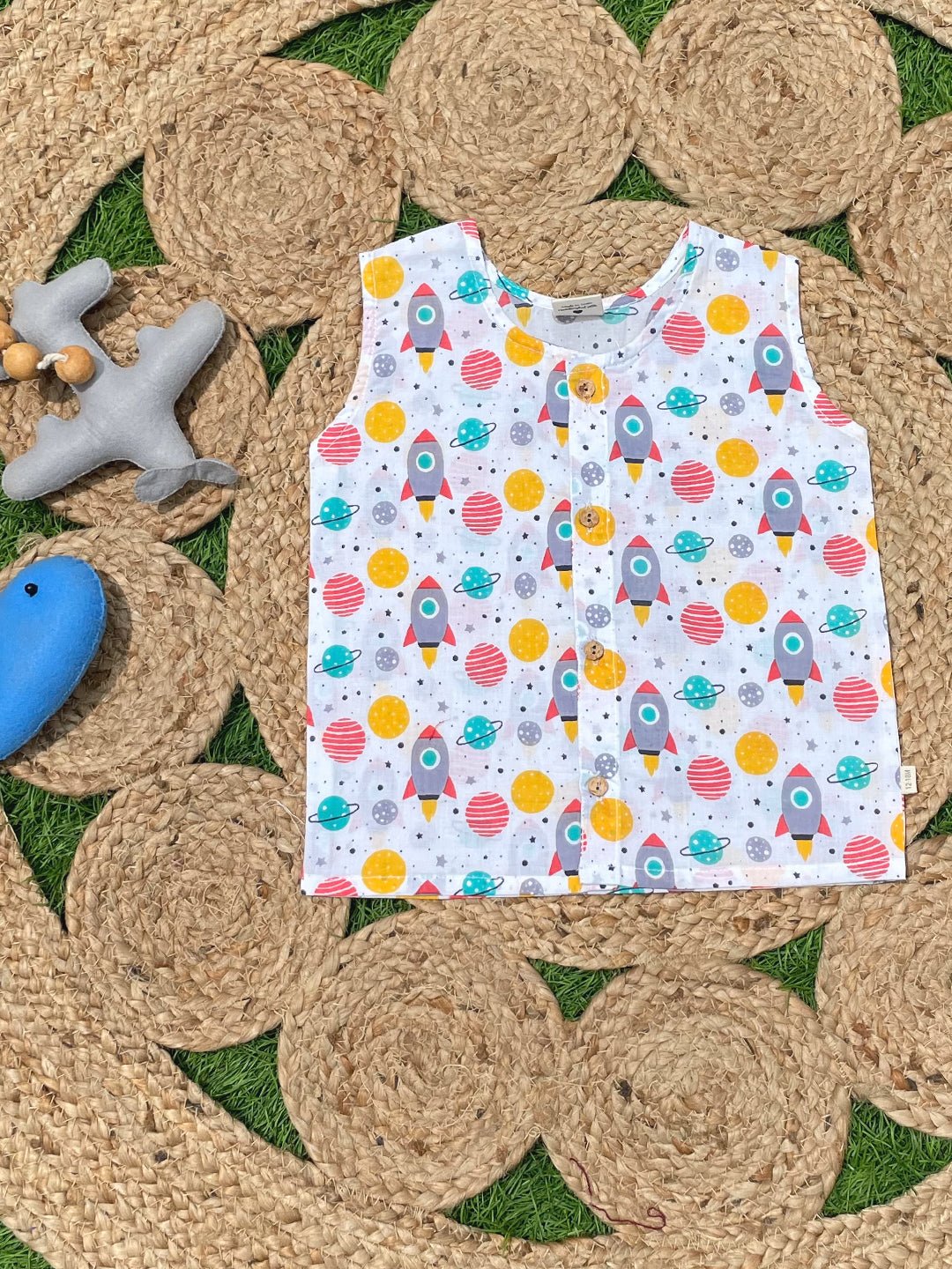  Geometrical And Rocket Printed Cotton Infant Jabla Pack Of 2