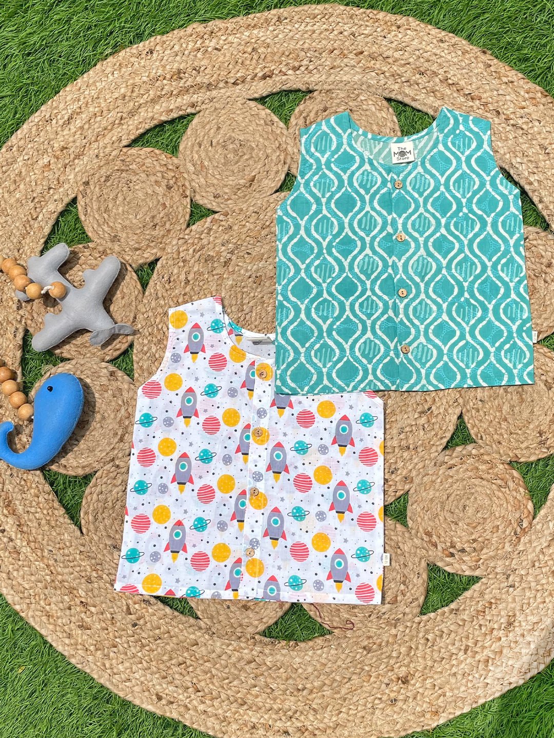  Geometrical And Rocket Printed Cotton Infant Jabla Pack Of 2