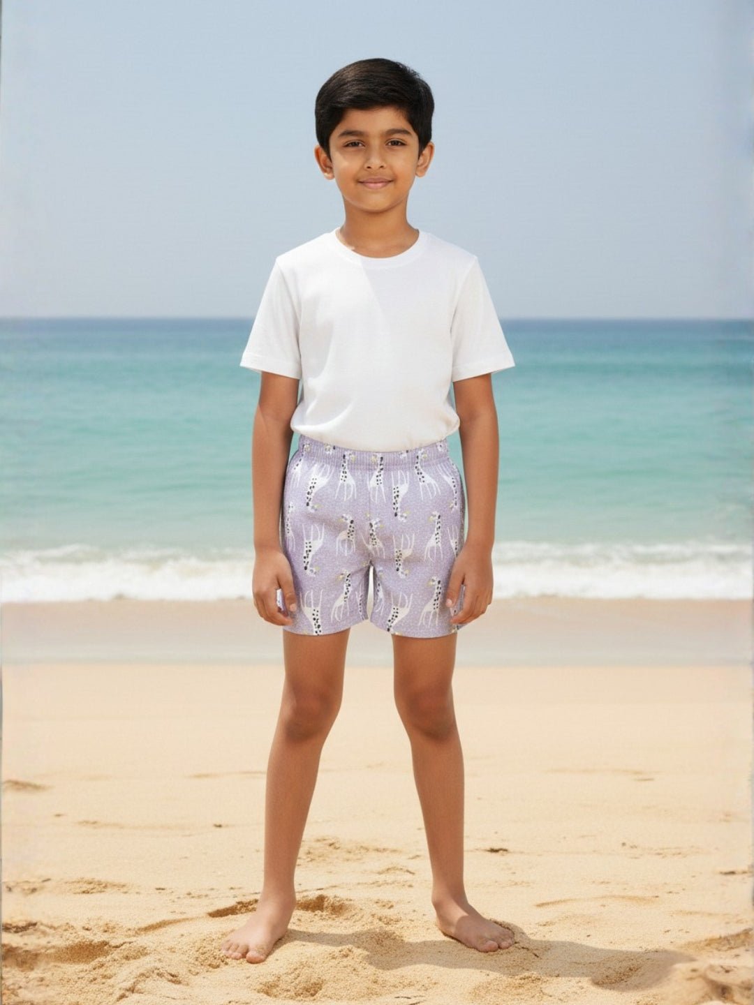 Giraffe Glide All-Over Print Boys Swim Shorts
