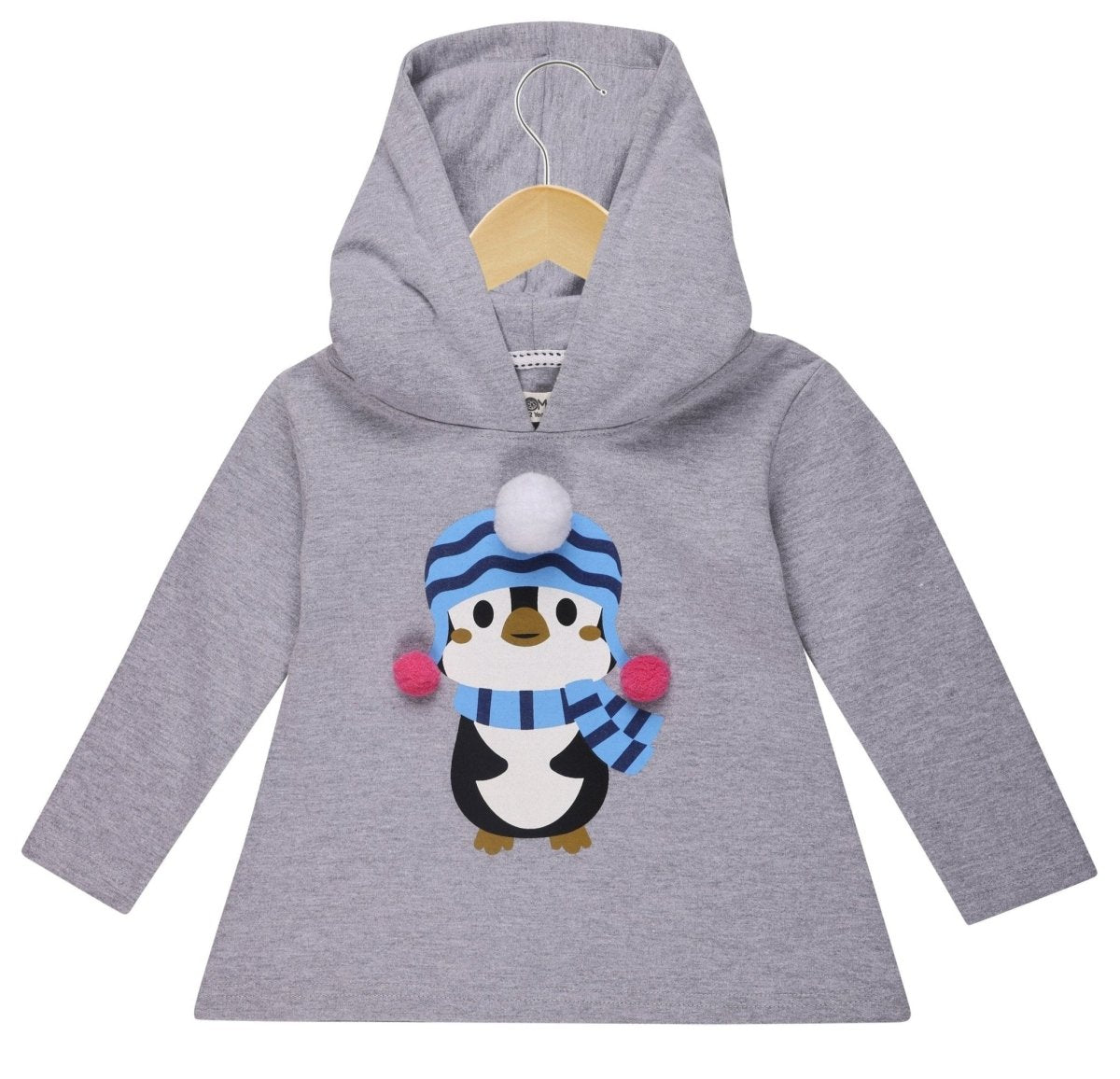 Little Penguin Hooded Black Girls Cotton Sweater Dress