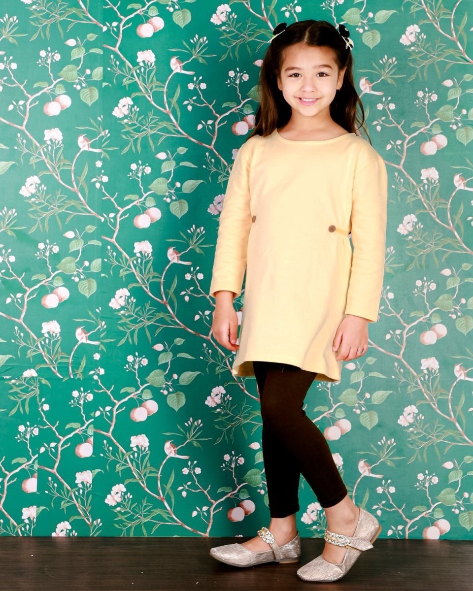 Vanilla Custard Girls Cotton Brushed Fleece Sweater Dress