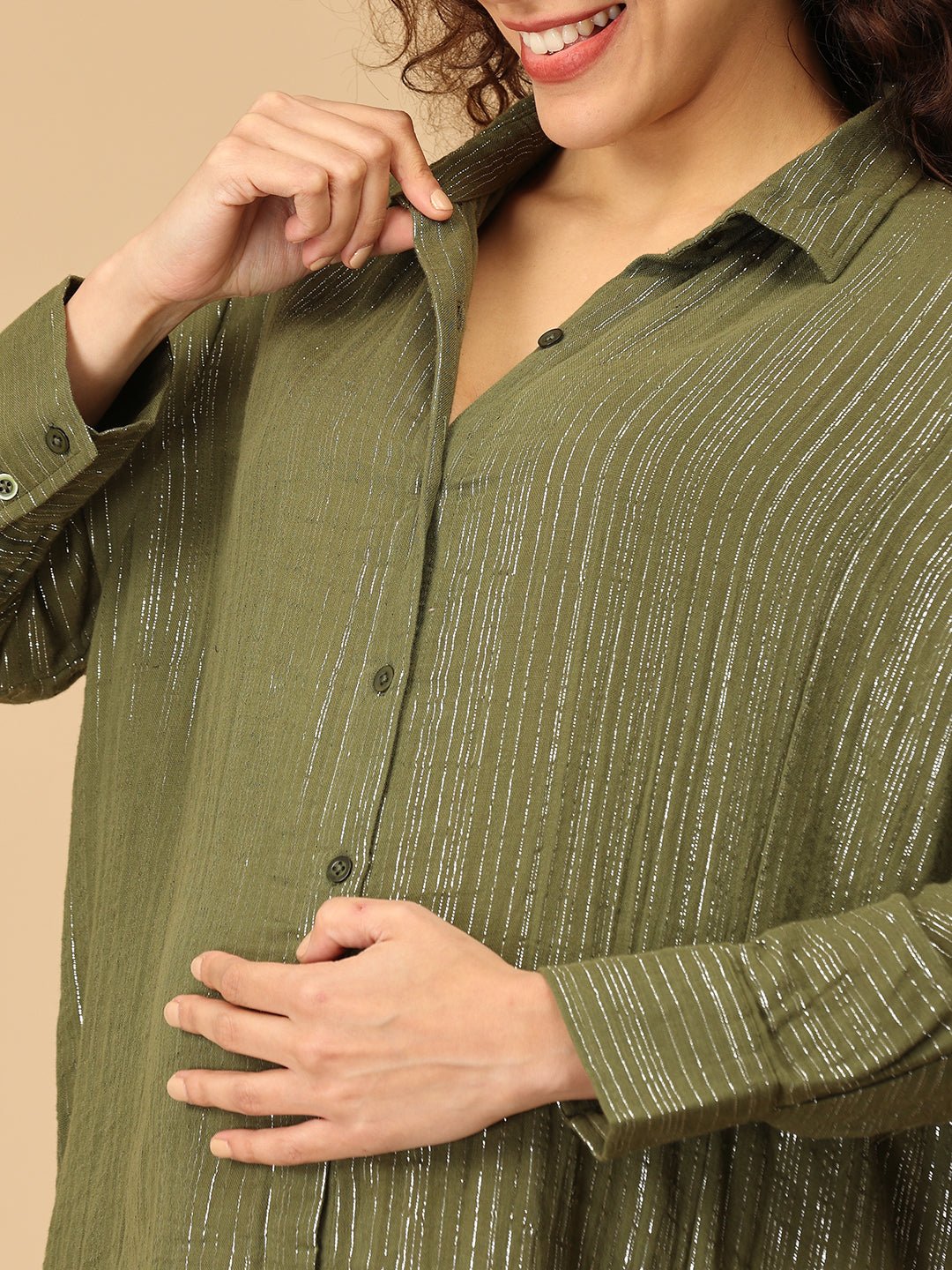  Glam-o-Leaf Maternity and Nursing Oversized Shirt Dress Olive