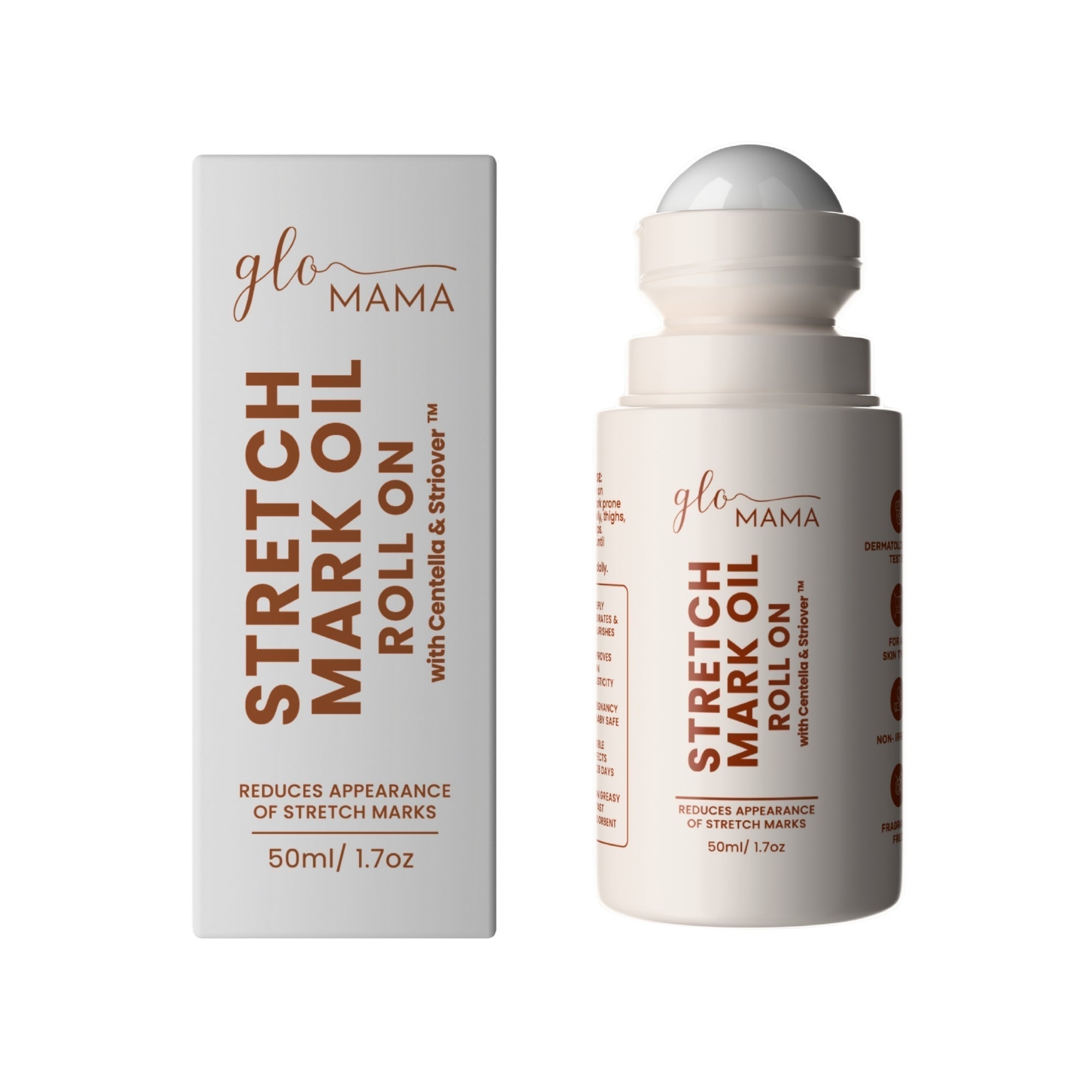 GLO Mama Stretch Mark Roll-On Oil Centella Striover Pregnancy Safe 50ml