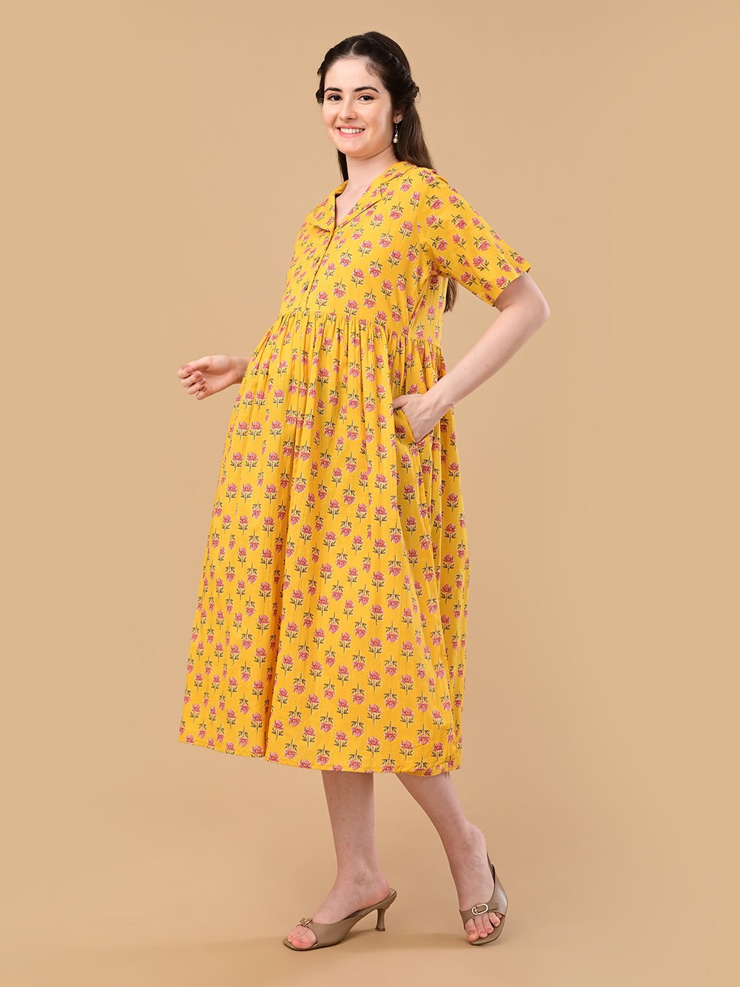  Golden Basic Maternity and Nursing Dress Yellow
