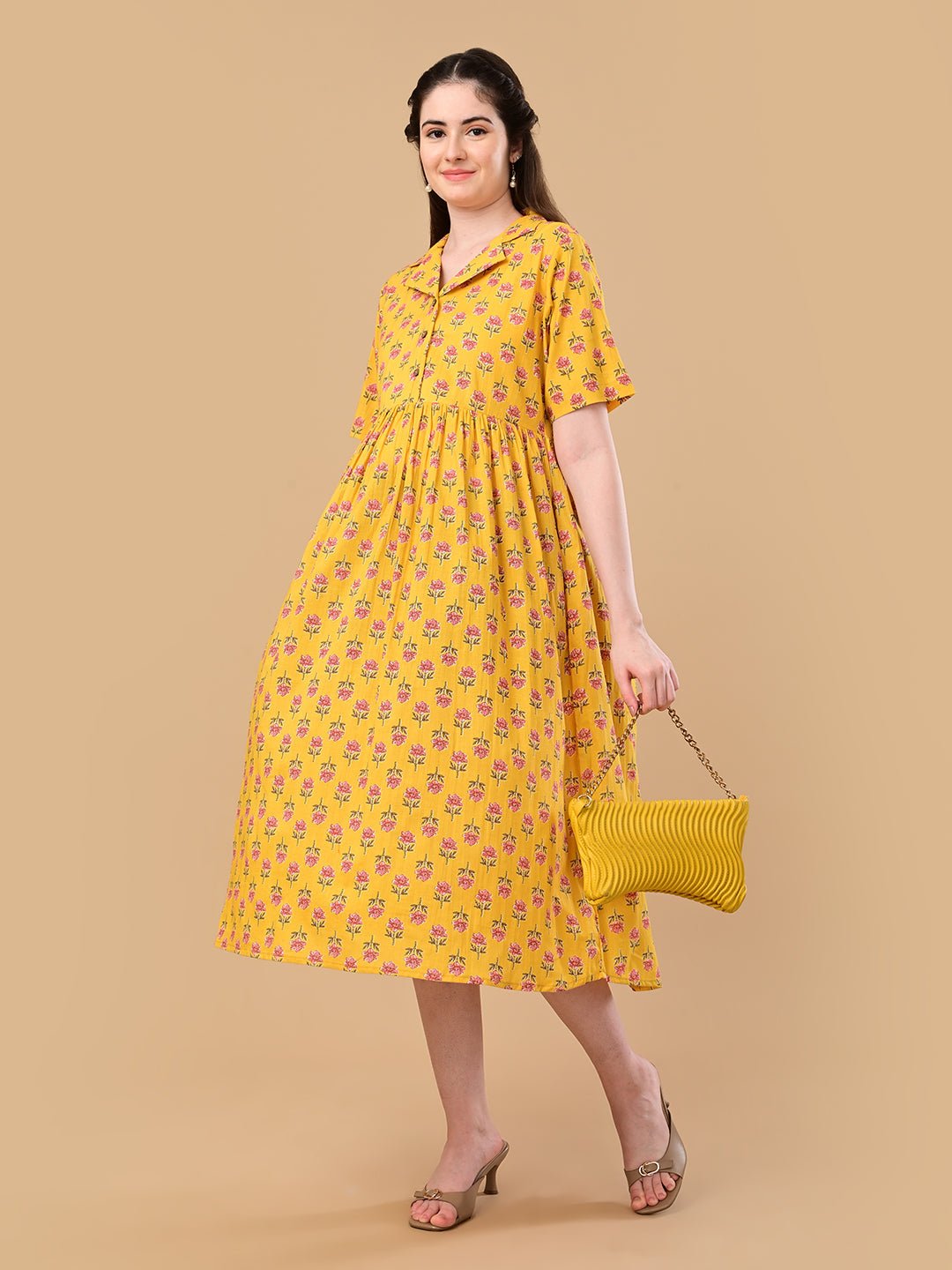  Golden Basic Maternity and Nursing Dress Yellow