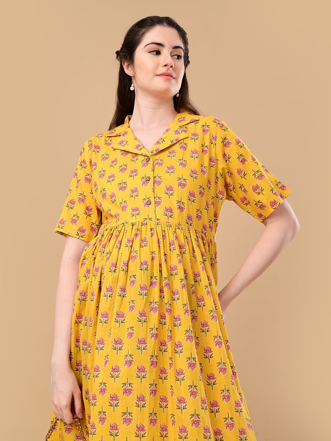  Golden Basic Maternity and Nursing Dress Yellow