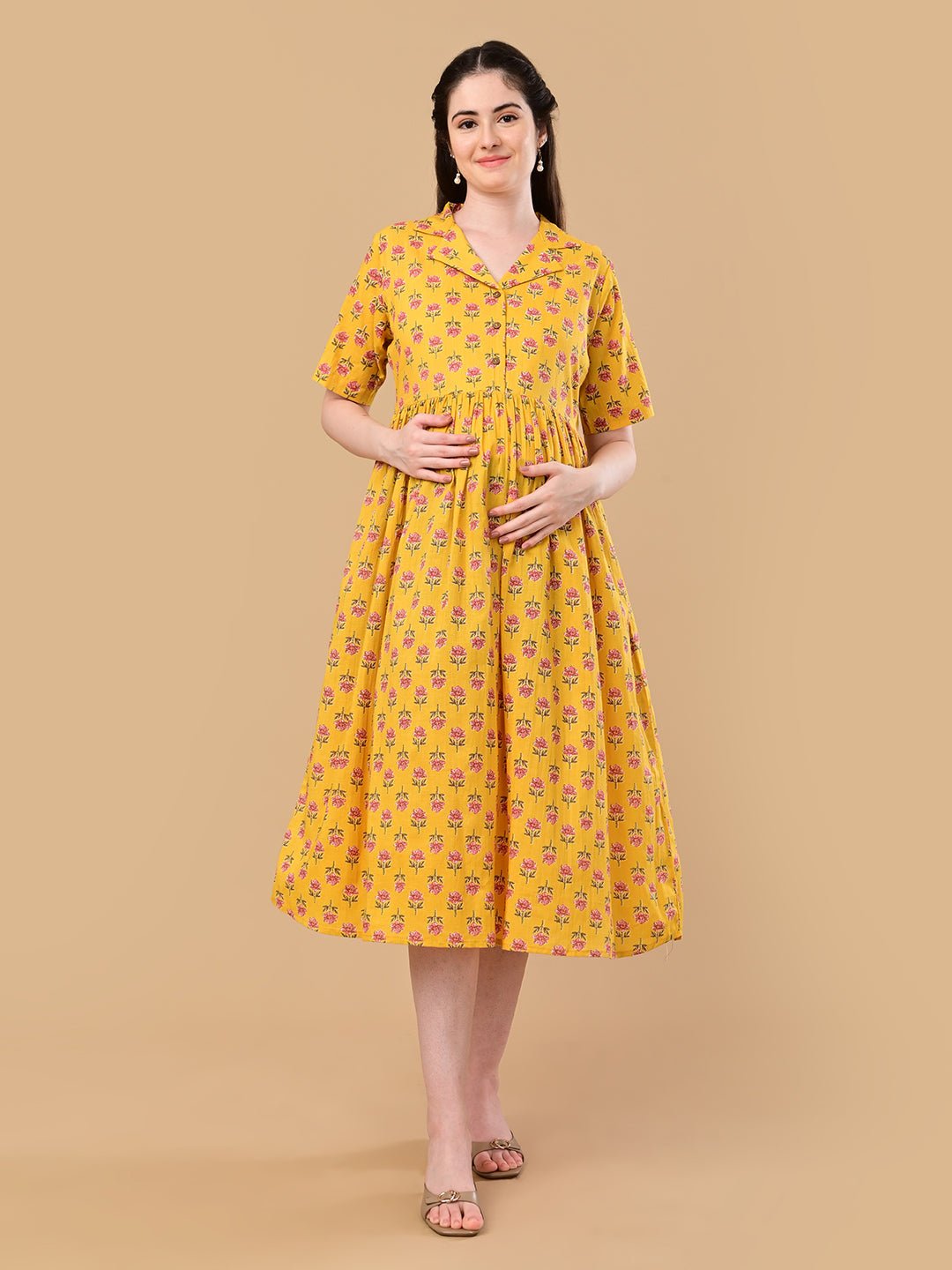  Golden Basic Maternity and Nursing Dress Yellow