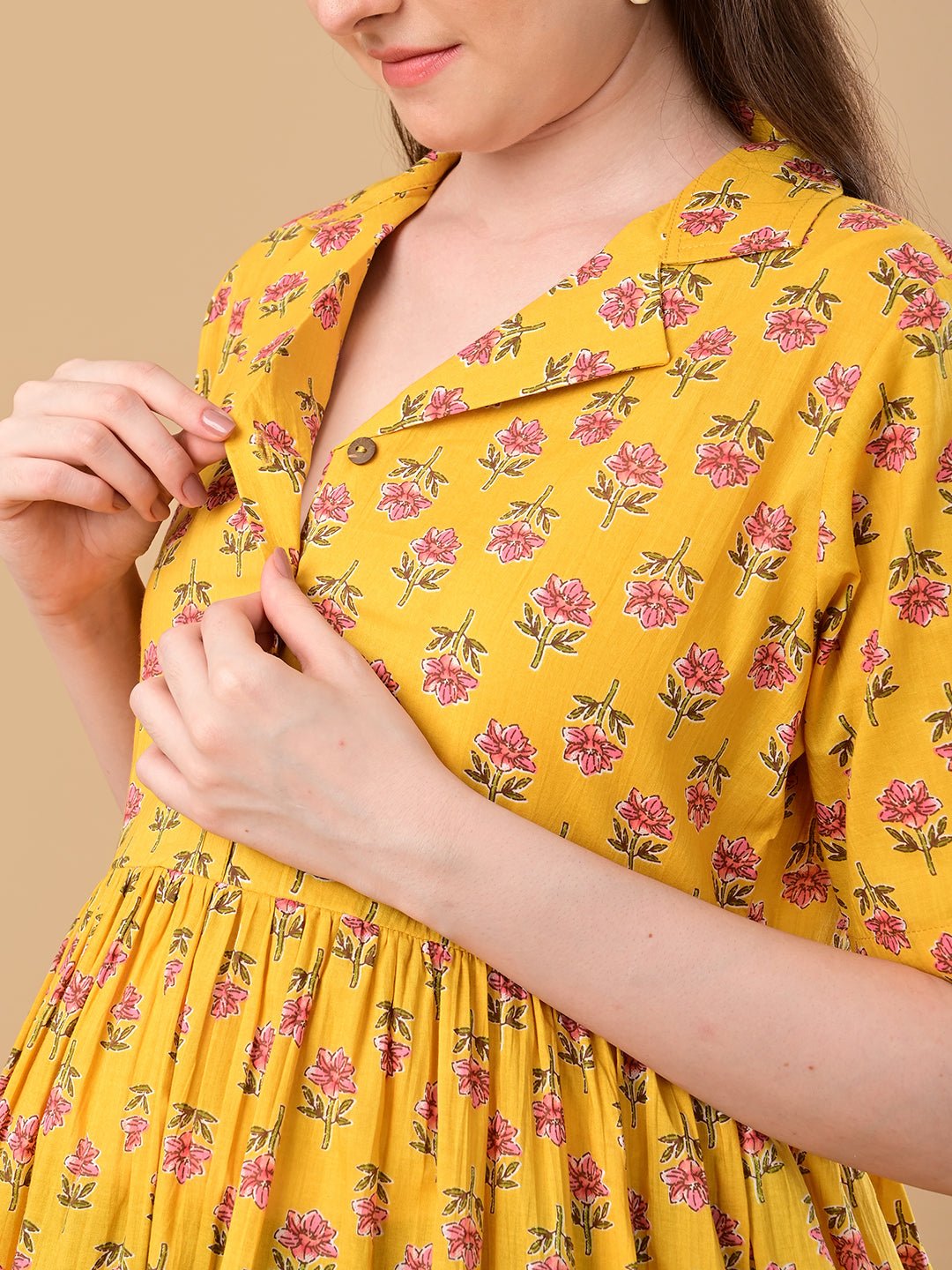  Golden Basic Maternity and Nursing Dress Yellow