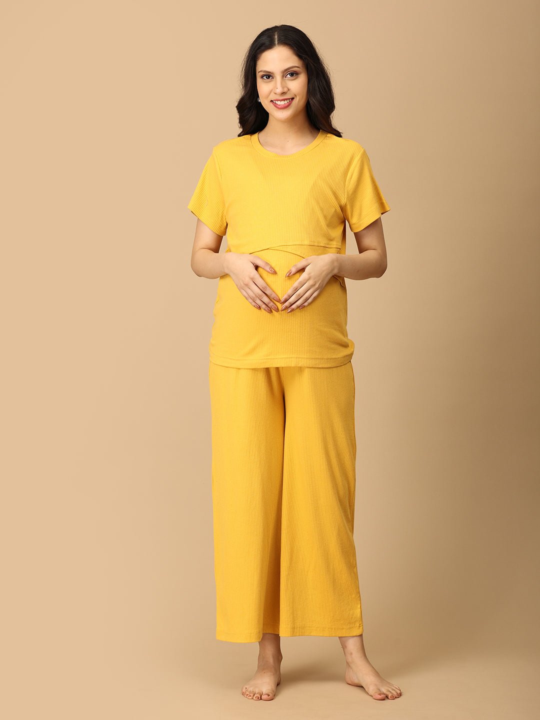  Golden Glow-Up Maternity and Nursing Nightwear Set Yellow