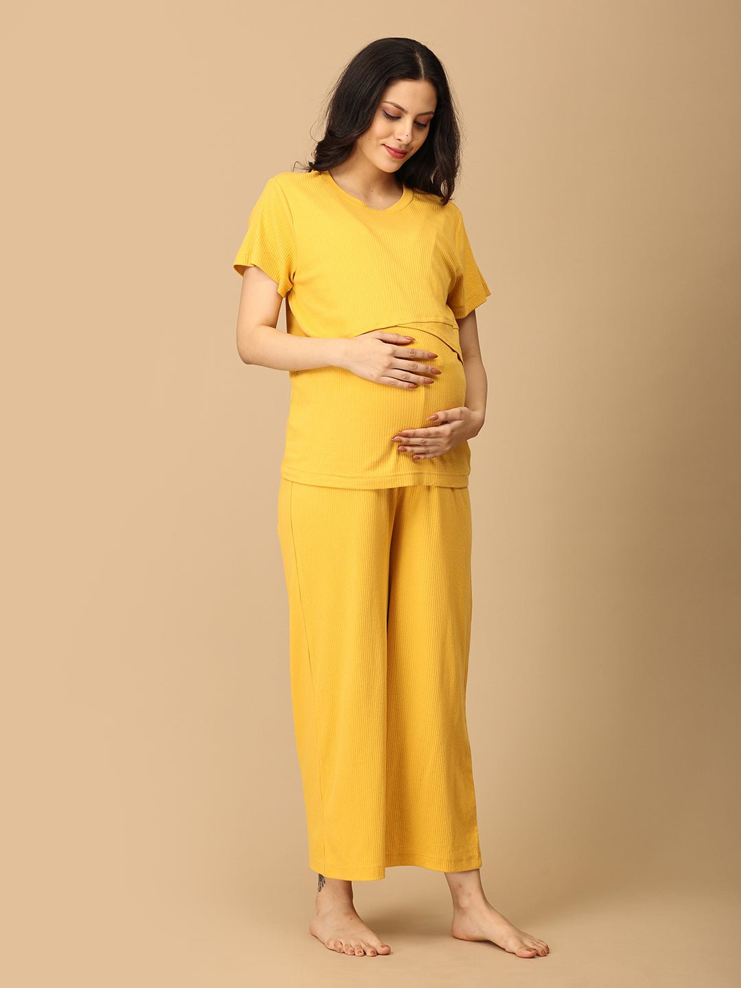  Golden Glow-Up Maternity and Nursing Nightwear Set Yellow