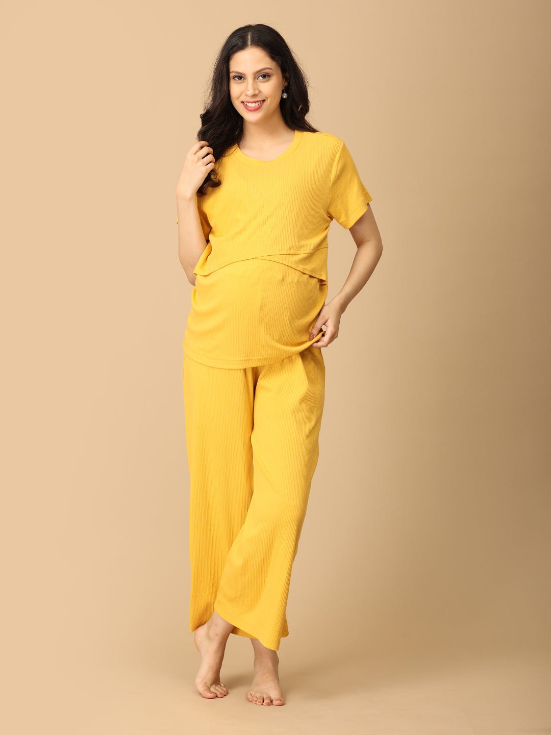  Golden Glow-Up Maternity and Nursing Nightwear Set Yellow