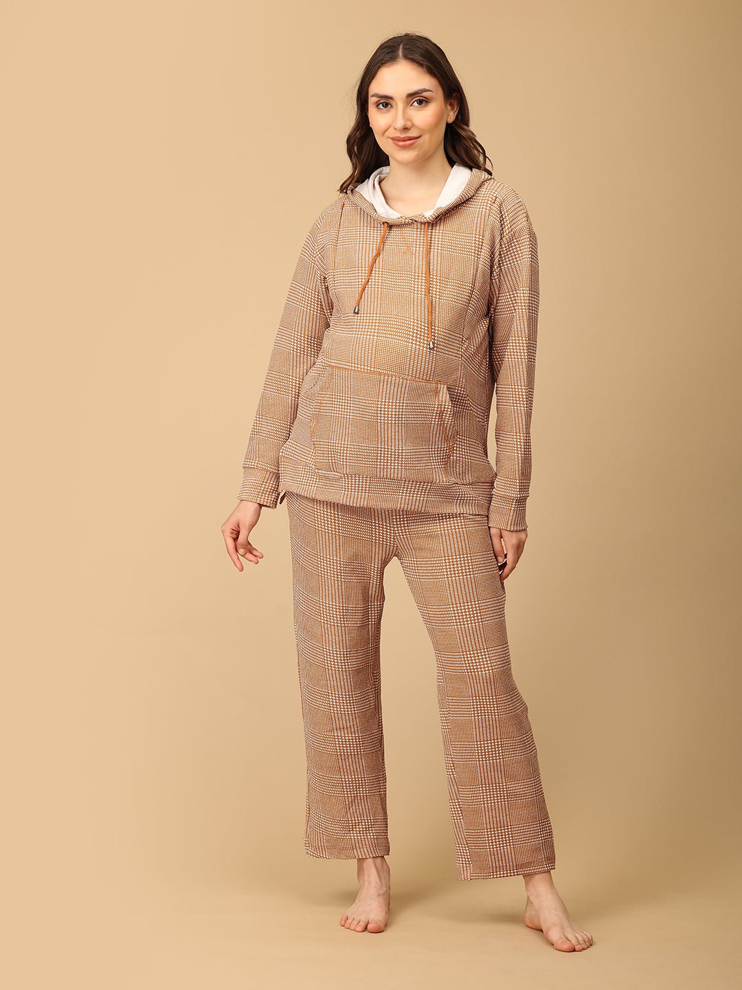  Golden Grid Maternity And Nursing Hoodie Pajama Set Yellow
