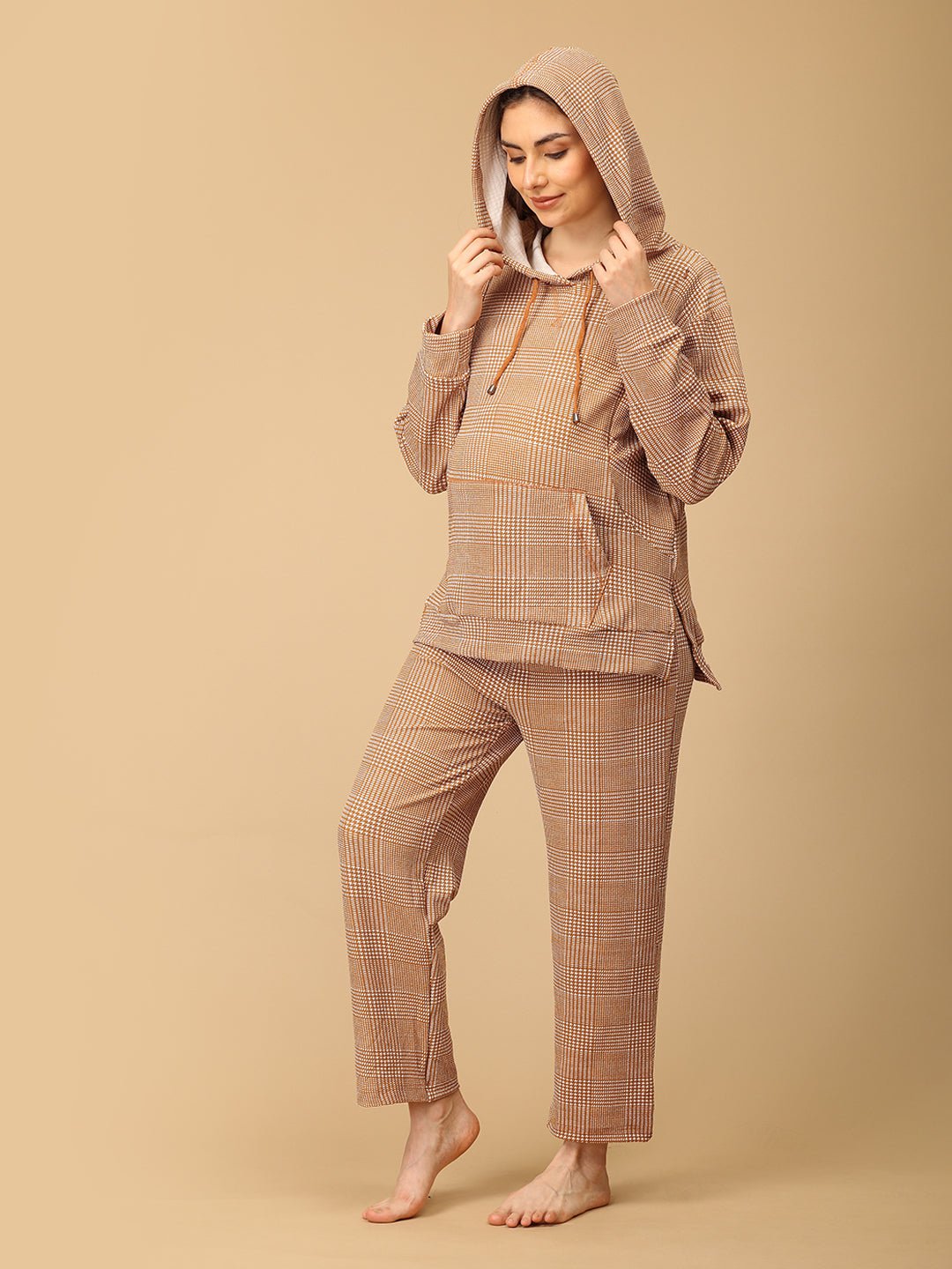  Golden Grid Maternity And Nursing Hoodie Pajama Set Yellow