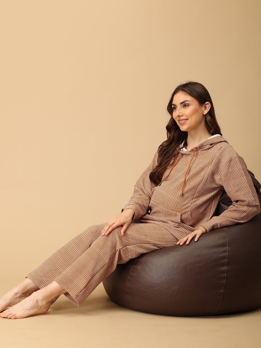  Golden Grid Maternity And Nursing Hoodie Pajama Set Yellow
