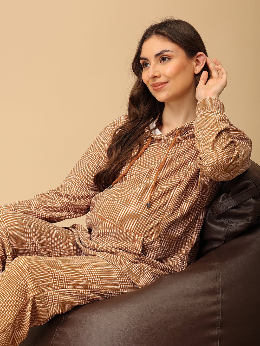  Golden Grid Maternity And Nursing Hoodie Pajama Set Yellow