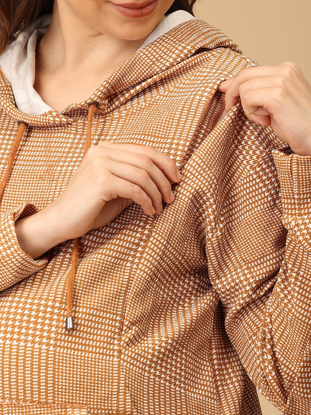  Golden Grid Maternity And Nursing Hoodie Pajama Set Yellow