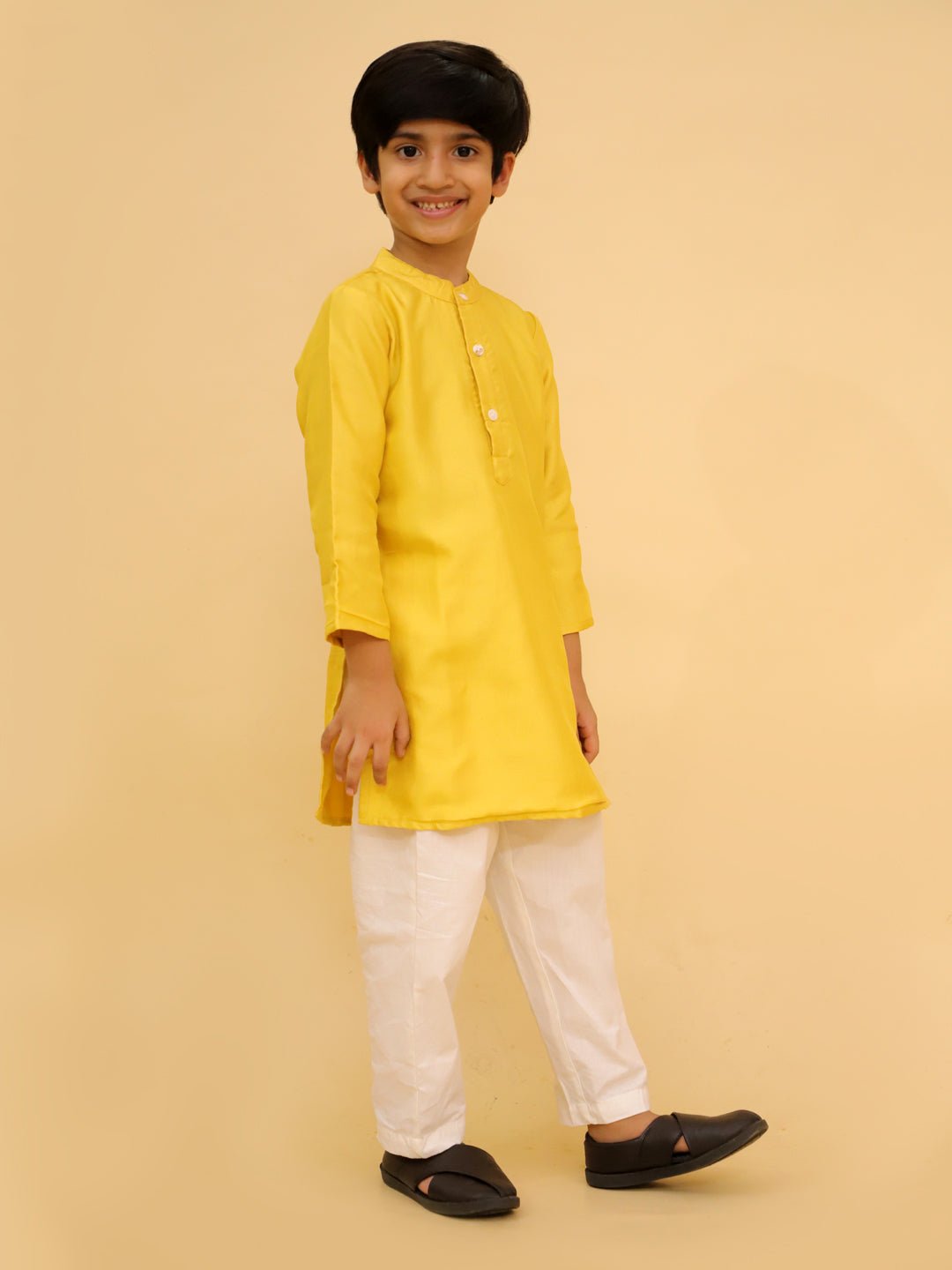 Golden Hour Yellow Silk Embroidered Boys Kurta Pajama Set
