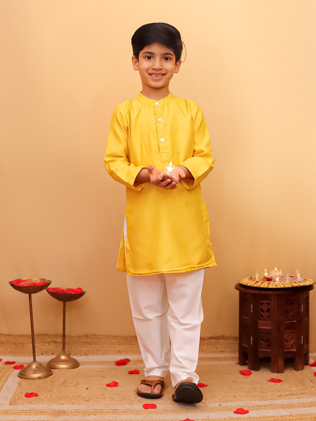 Golden Hour Yellow Silk Embroidered Boys Kurta Pajama Set