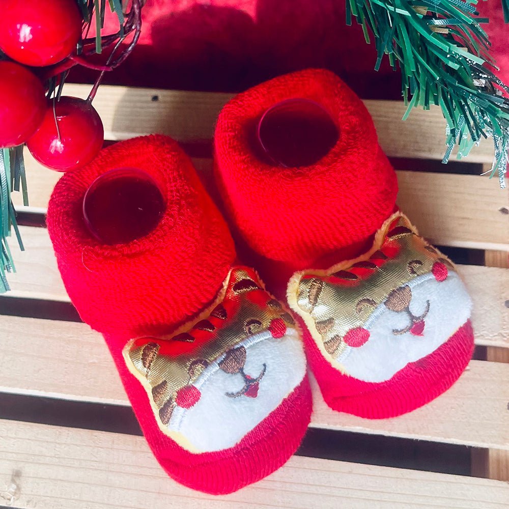 Little Surprise Box Golden 3D Lucky Festive Cat Christmas Booties For Infants