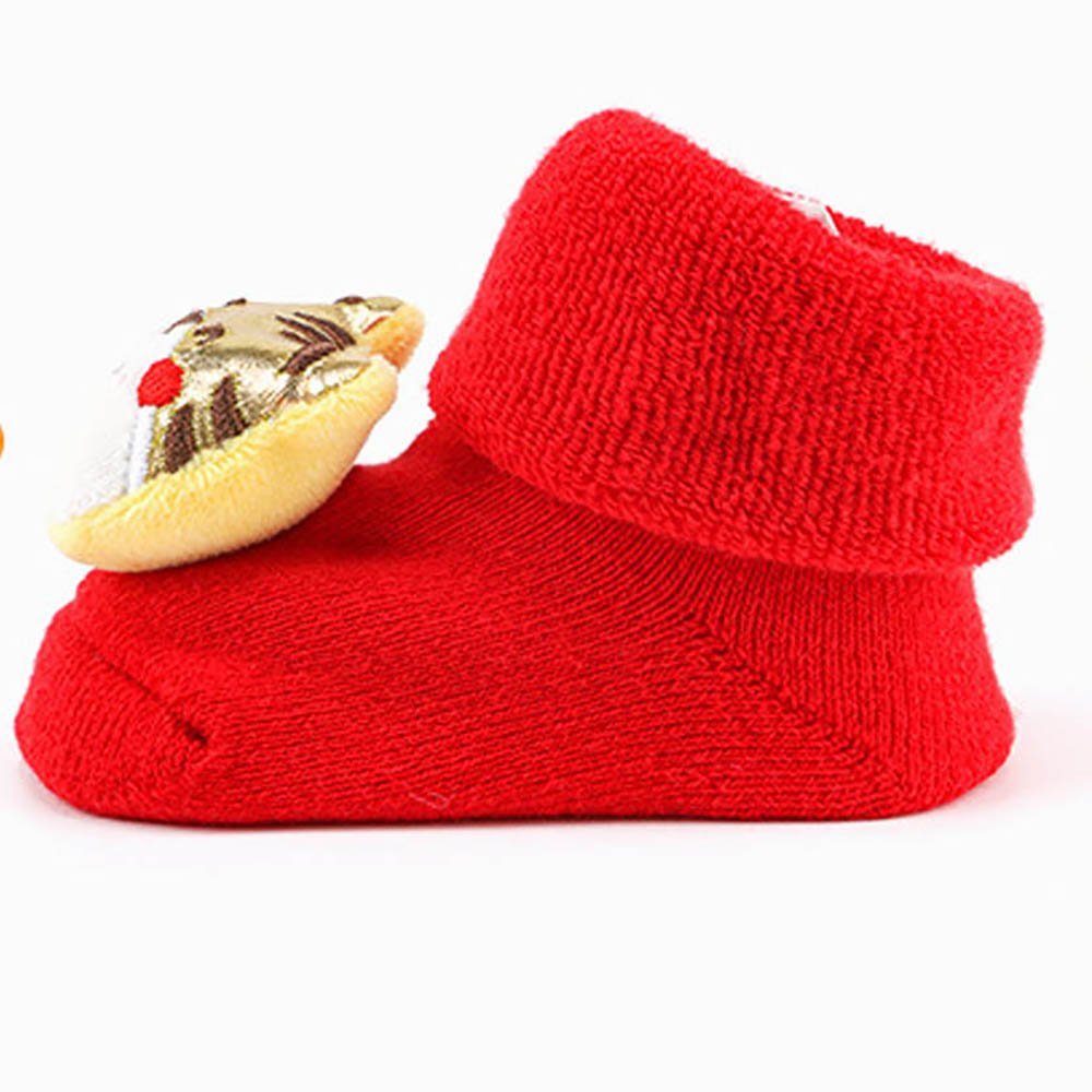 Little Surprise Box Golden 3D Lucky Festive Cat Christmas Booties For Infants