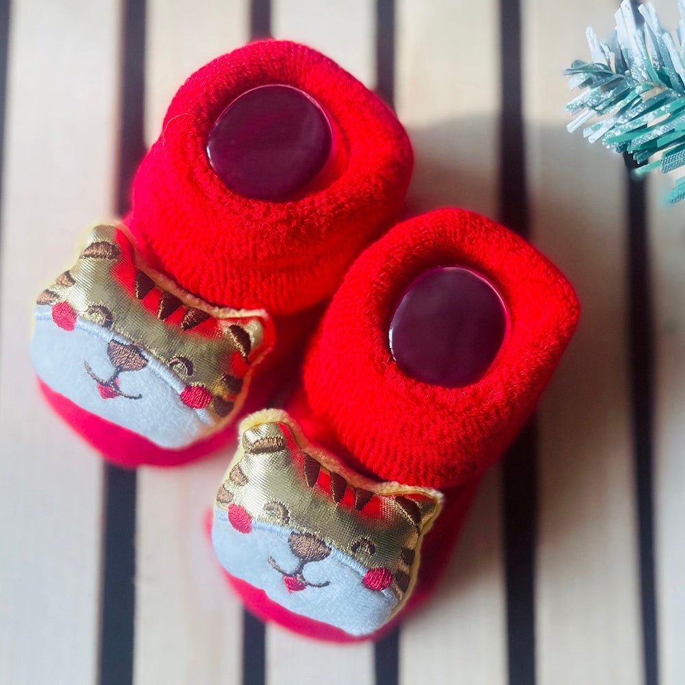 Little Surprise Box Golden 3D Lucky Festive Cat Christmas Booties For Infants