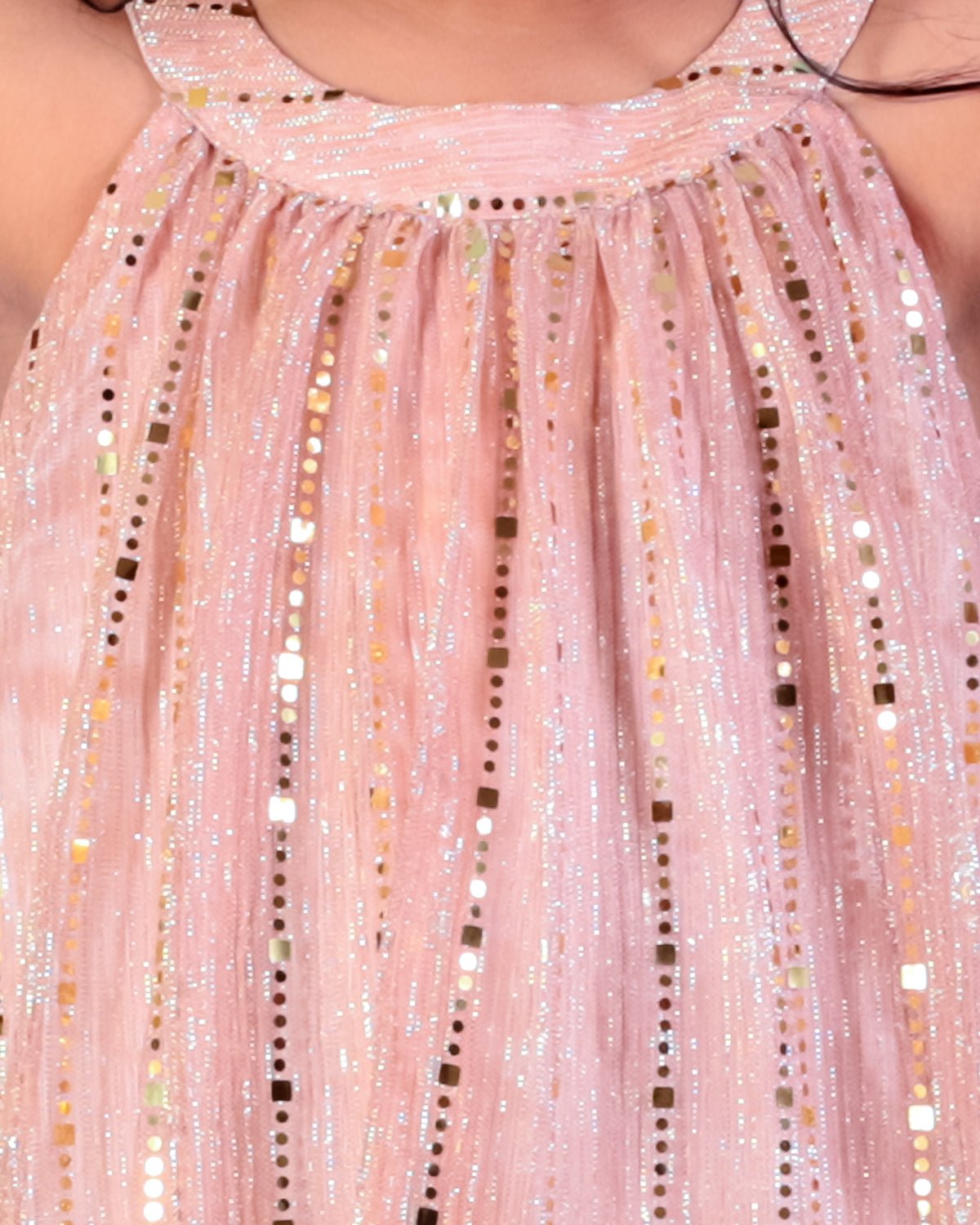 Golden Sunset Splendor Champagne Shimmer Tulle Girls Casual Dress For Kids