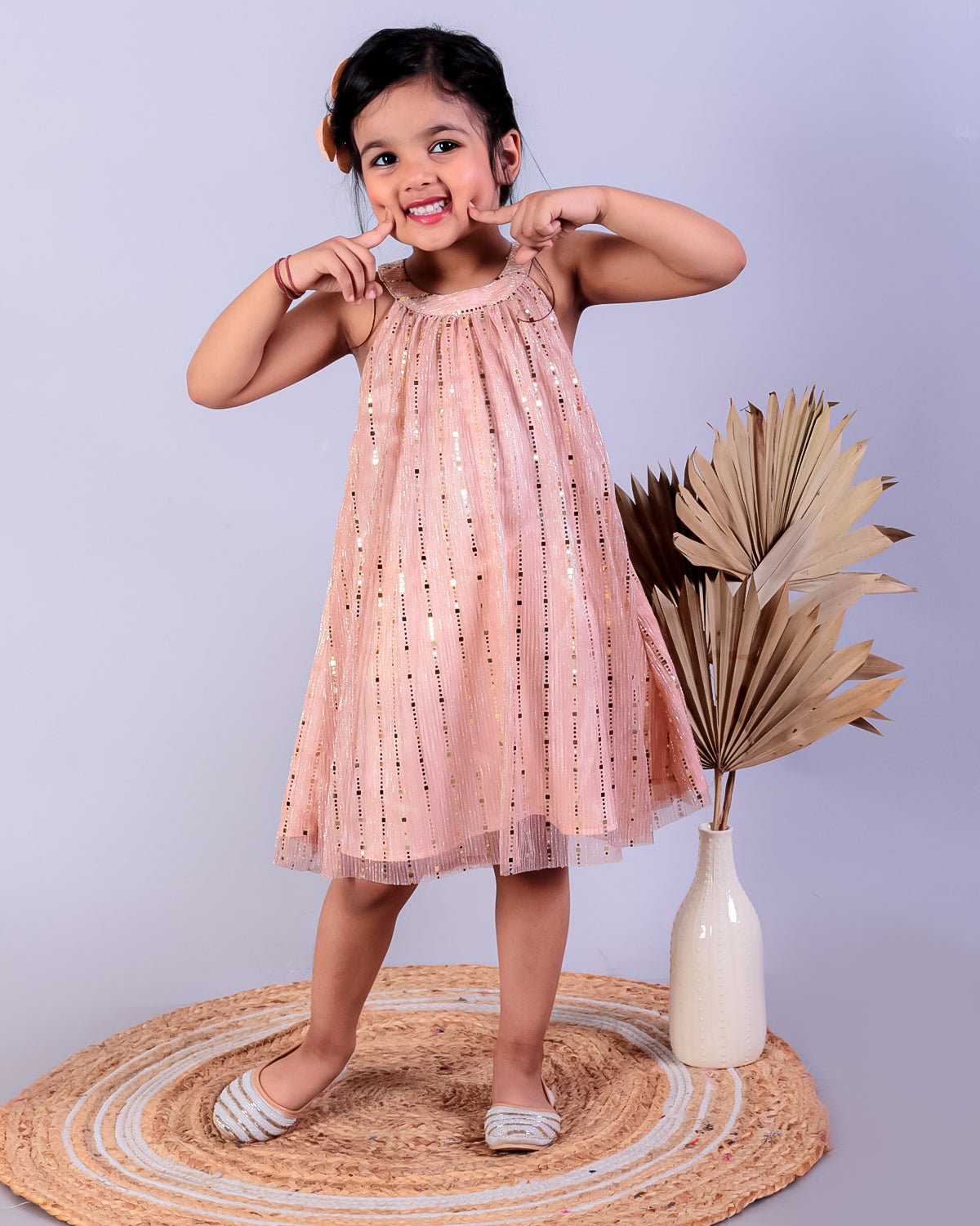 Golden Sunset Splendor Champagne Shimmer Tulle Girls Casual Dress For Kids