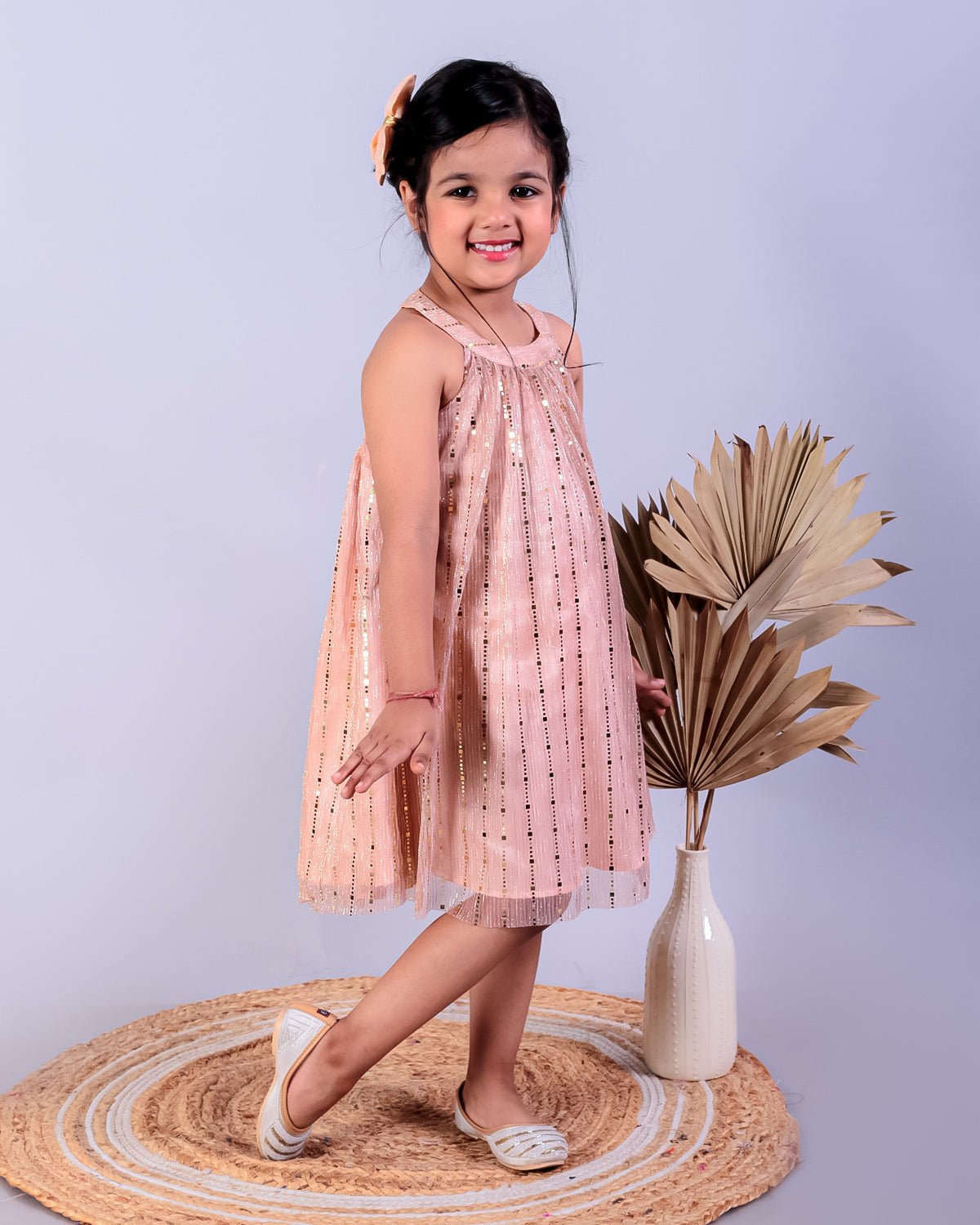 Golden Sunset Splendor Champagne Shimmer Tulle Girls Casual Dress For Kids