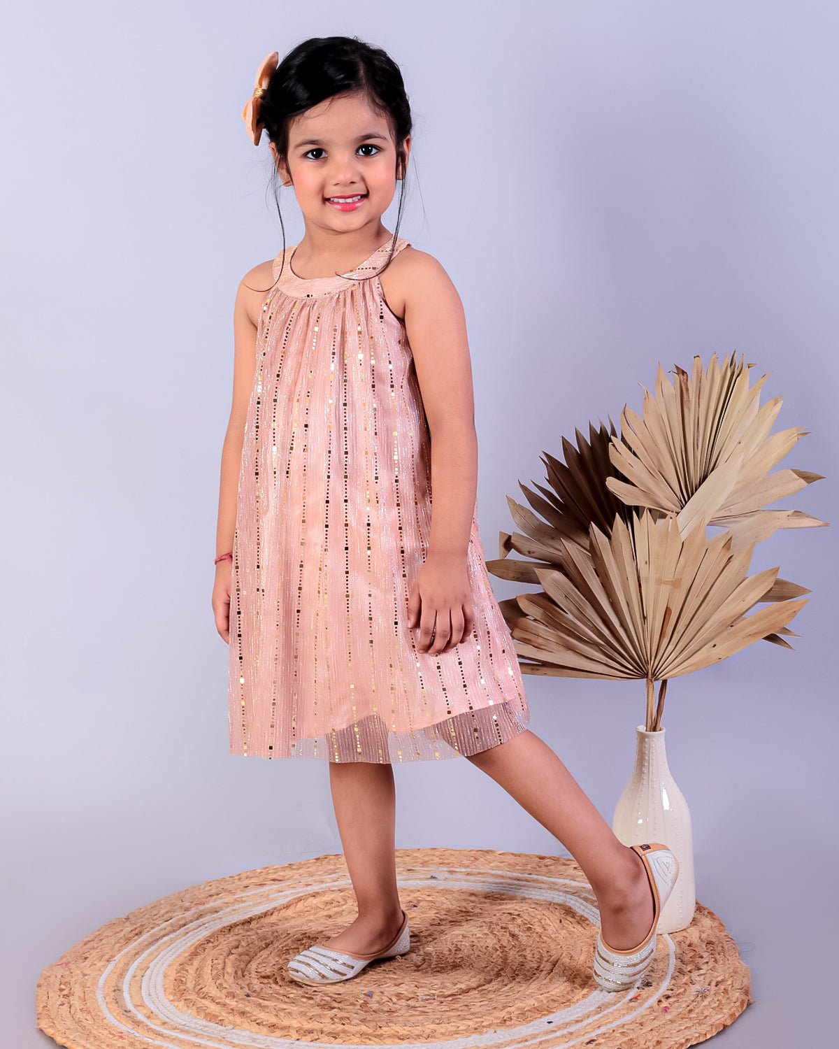 Golden Sunset Splendor Champagne Shimmer Tulle Girls Casual Dress For Kids
