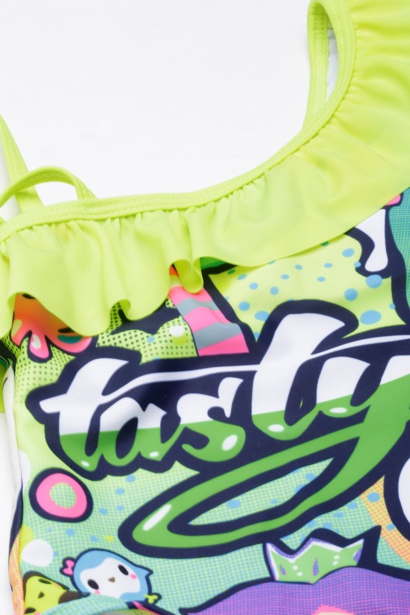 Graffiti Glam Girls Ruffle One Shoulder Swimsuit
